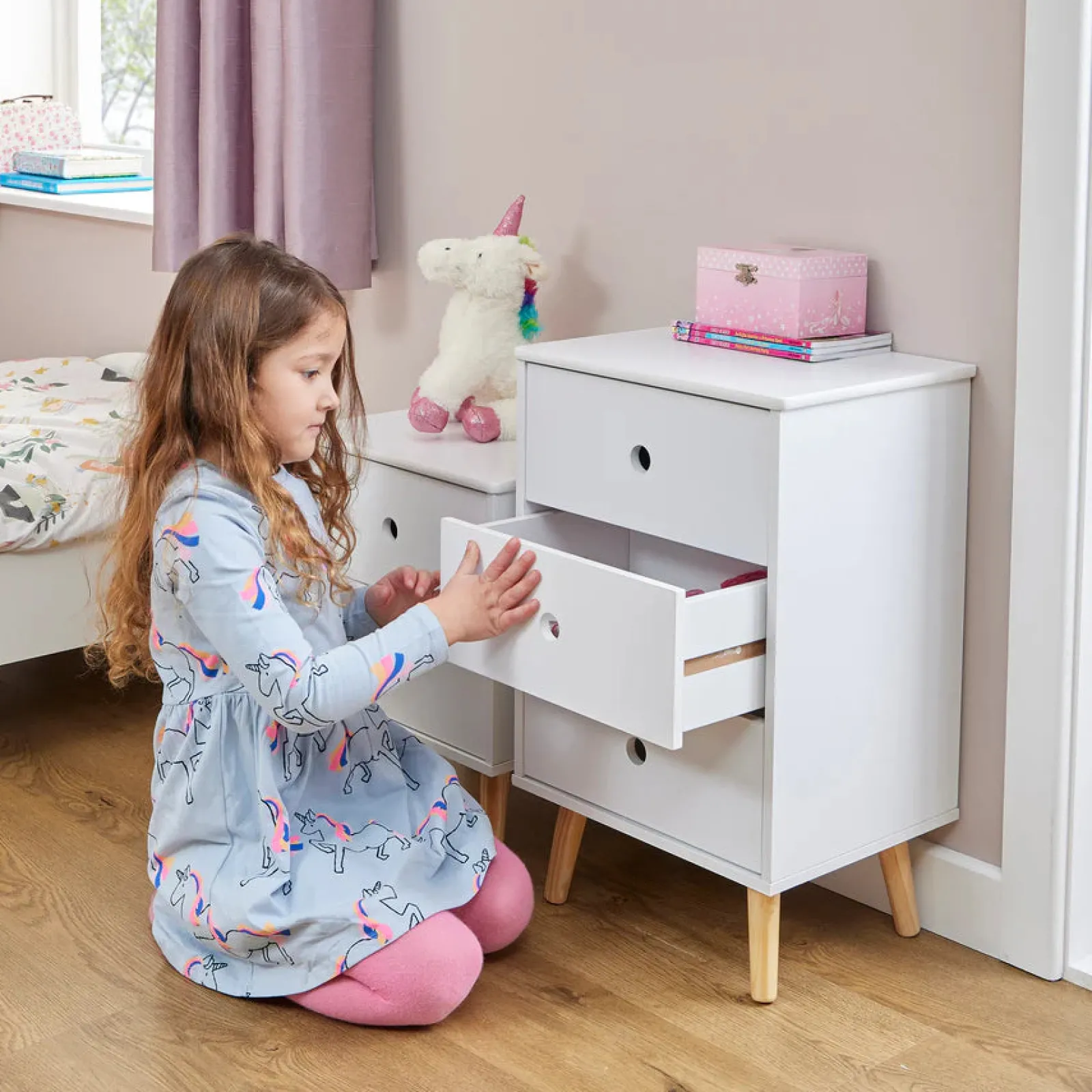 Little Helper Toy Storage Units | Toy Storage Units | Montessori Modern Bedside Drawers | Children's Toy Storage | White | Pine Legs
