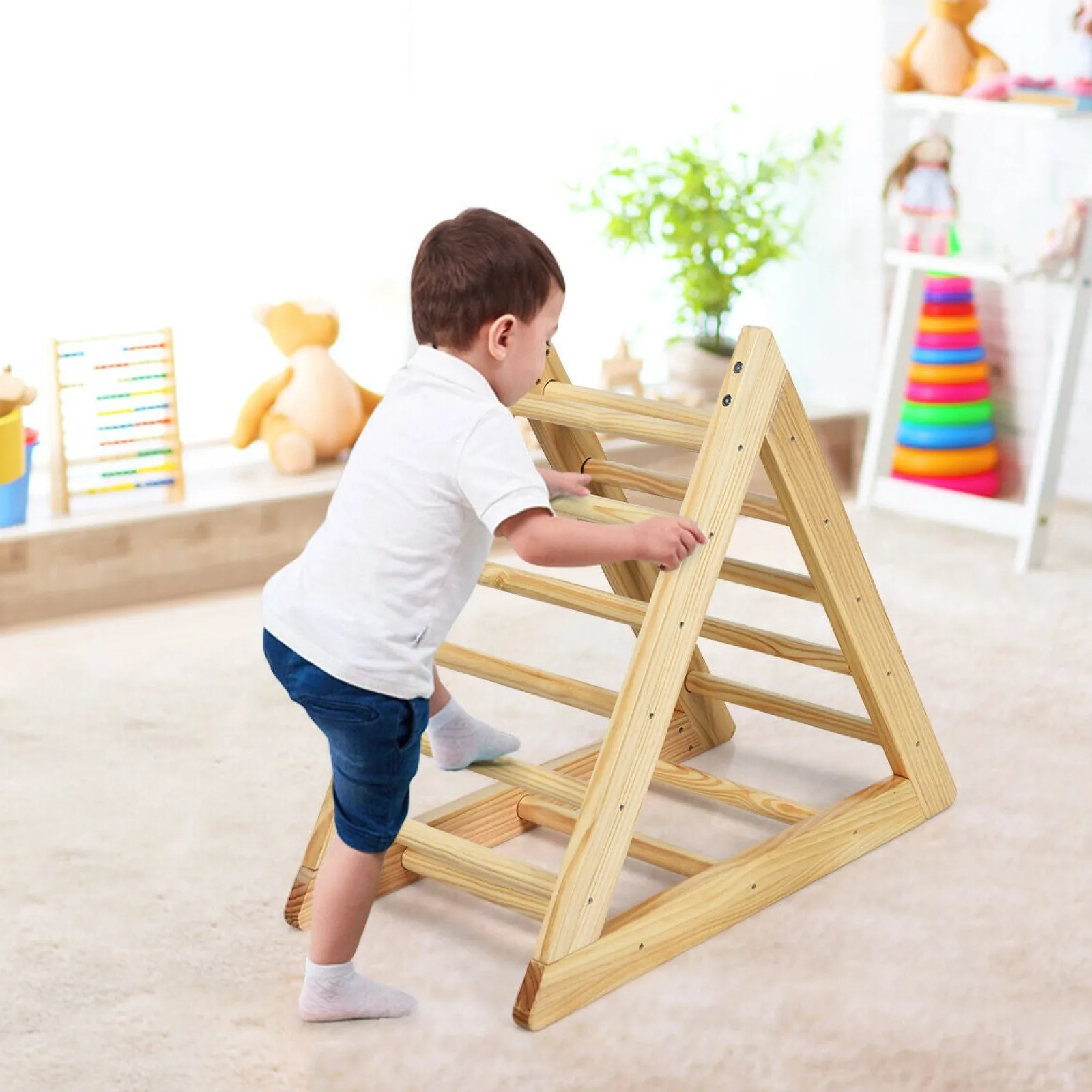 Little Helper Kids Climbing Frames & Activity Toys | Montessori Toys & Products | Montessori Natural Pikler Eco Pine Triangle | Wooden Toddler Climbing Frame | Indoor Climbing Frames