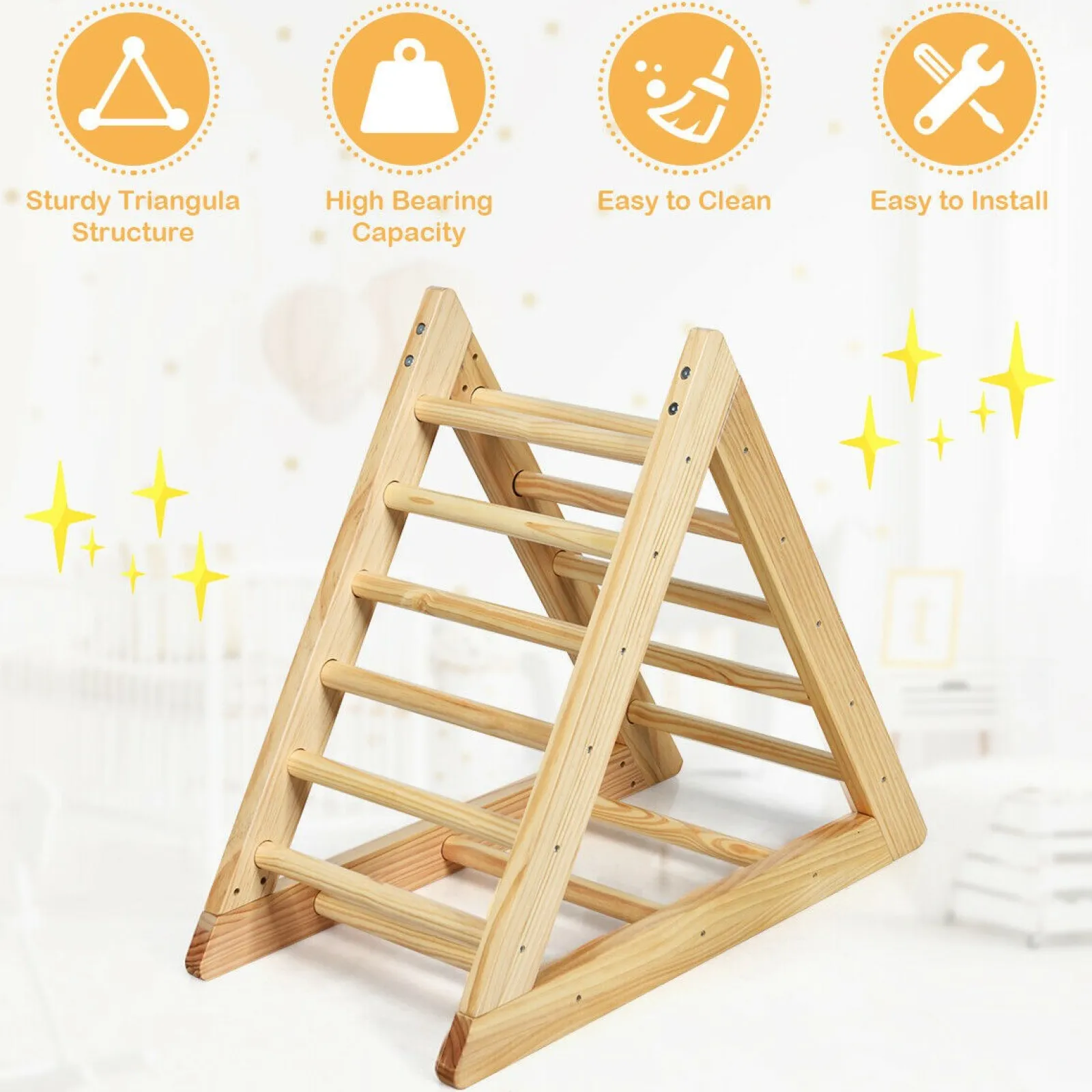 Little Helper Kids Climbing Frames & Activity Toys | Montessori Toys & Products | Montessori Natural Pikler Eco Pine Triangle | Wooden Toddler Climbing Frame | Indoor Climbing Frames