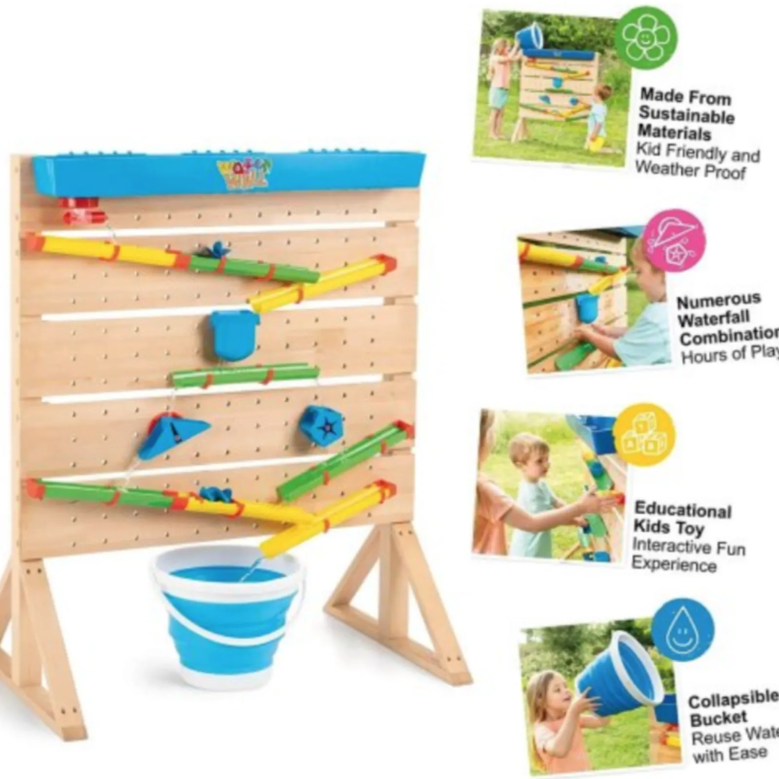 Little Helper Sand & Water Table & Sandpits & Mud Kitchens | Toy Kitchens | Montessori Outdoor Eco Wood Waterwall | Childrens Water Play | 3 Years+