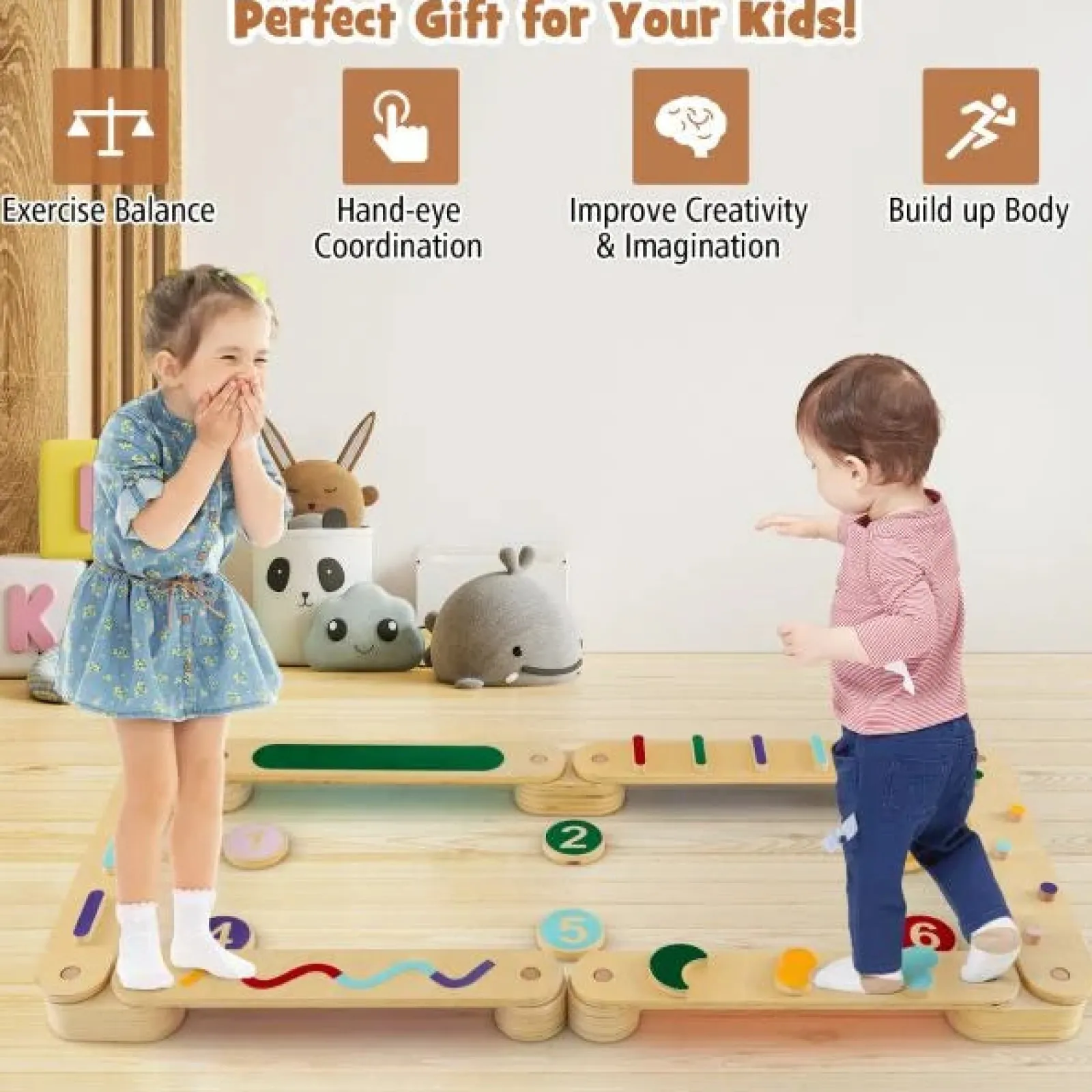Little Helper Kids Climbing Frames & Activity Toys | Montessori Toys & Products | Montessori Pikler | High Quality Eco Wood Balance Beam | Stepping Stones | Natural & Pastels