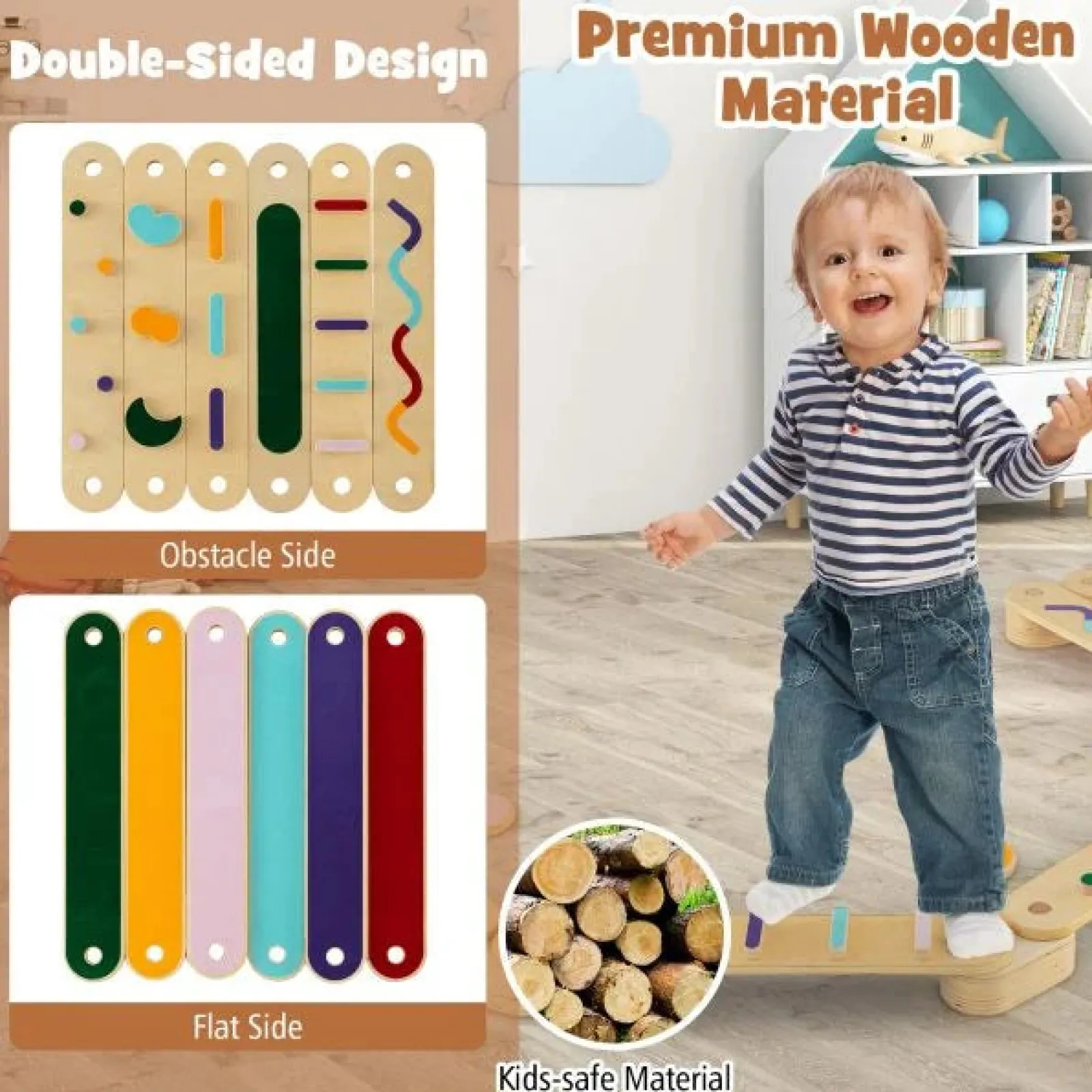 Little Helper Kids Climbing Frames & Activity Toys | Montessori Toys & Products | Montessori Pikler | High Quality Eco Wood Balance Beam | Stepping Stones | Natural & Pastels