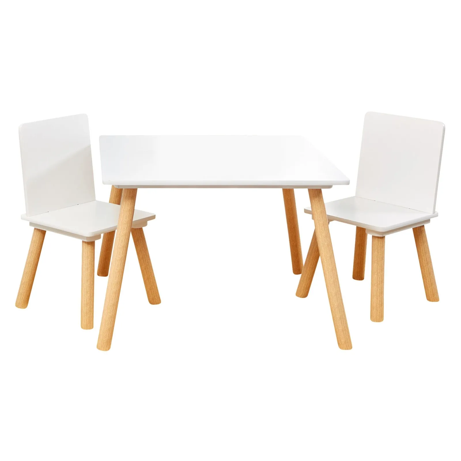 Little Helper Montessori Toys & Products | Table & Chairs (wooden) | Montessori Scandi-Design Scratch-Resistant White and Pine Wood Table 2 Chairs Set | 2 Years+