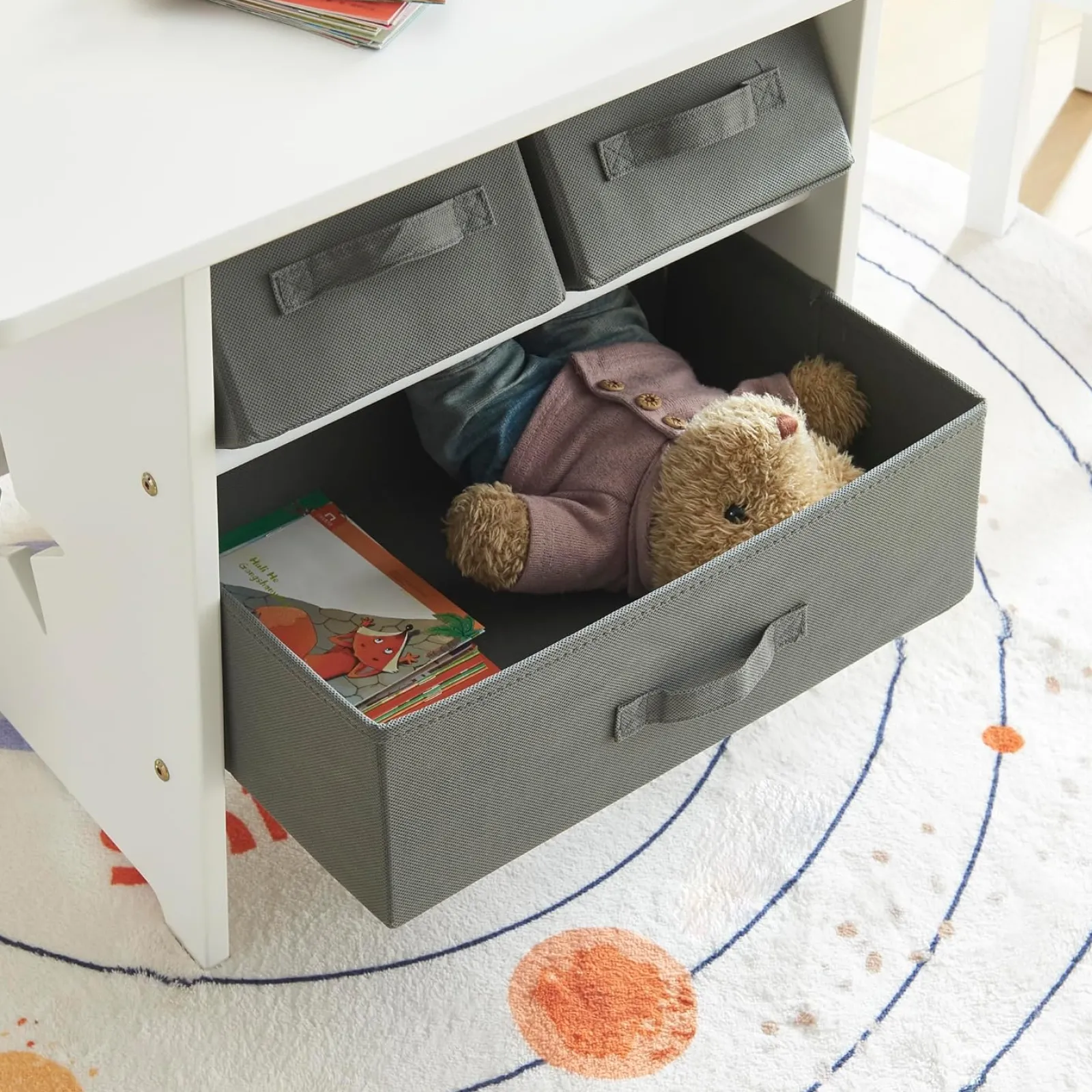 Little Helper Table & Chairs (wooden) | Montessori Scratch-resistant Table & 2 Chairs Set | Large Storage Drawers | White & Grey