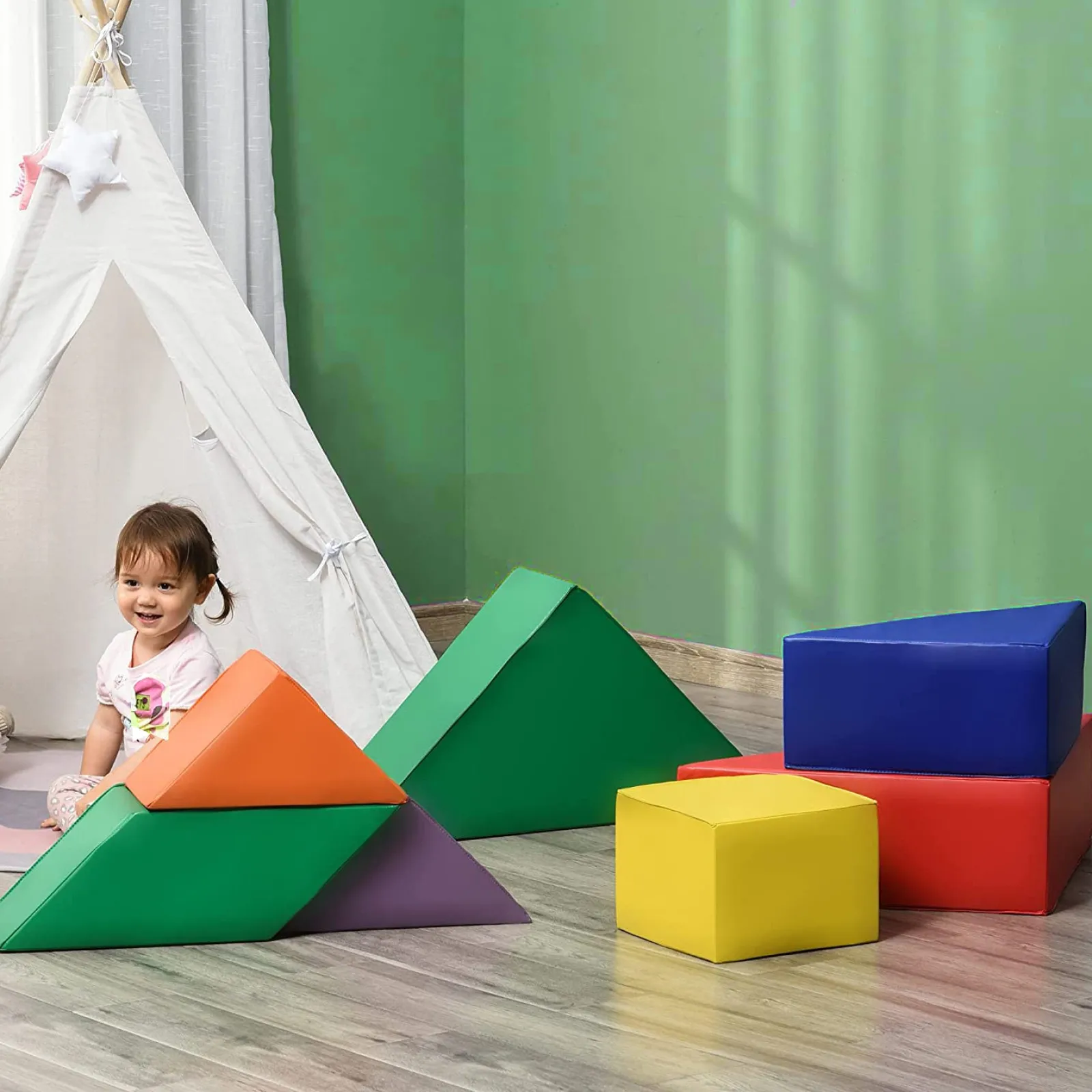 Little Helper Swing & Slide Sets & Garden Play & Trampolines | Kids Climbing Frames & Activity Toys | Montessori Soft Play Equipment | 7 Piece Interlocking Foam Play Set | Variety of Shapes | 12 months+