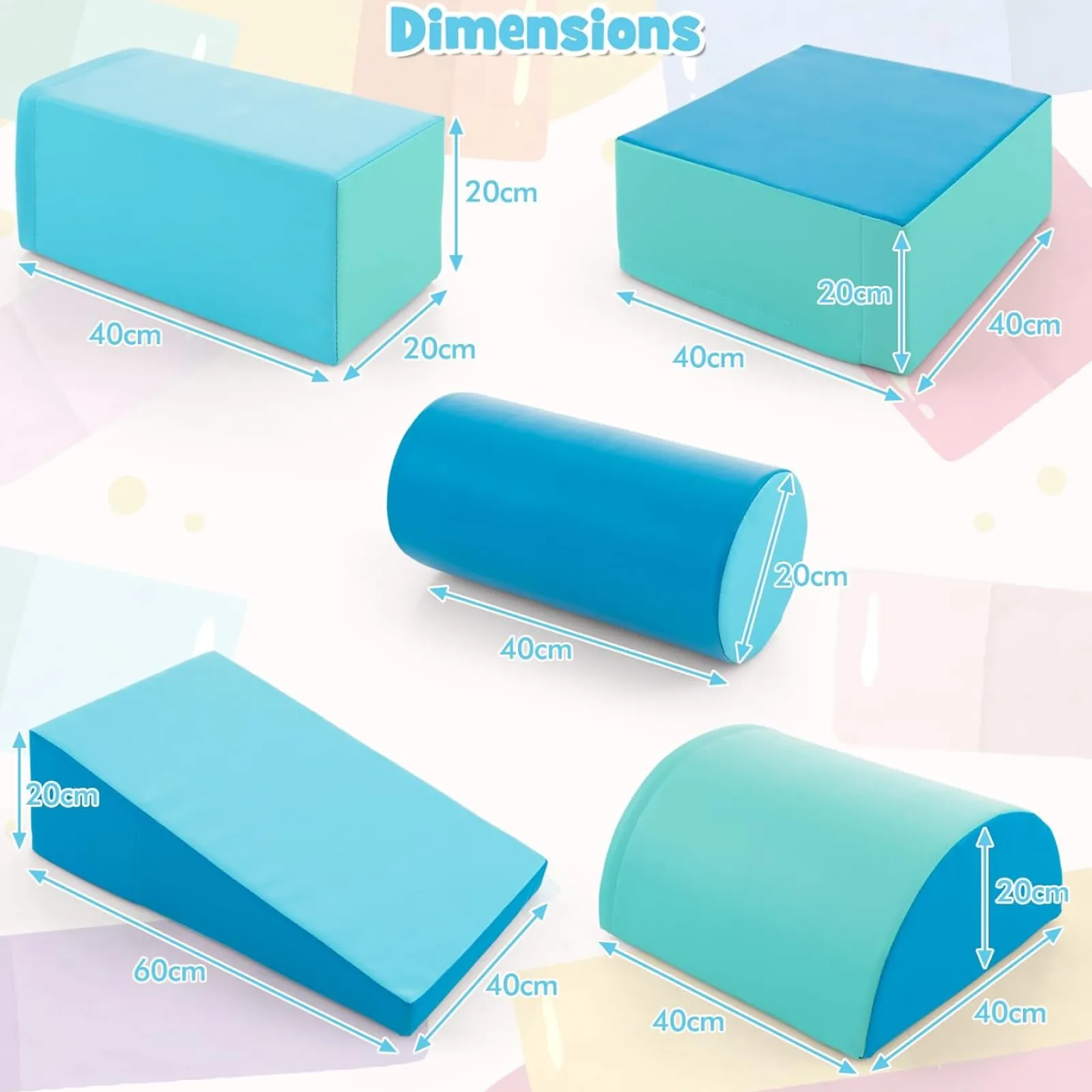 Little Helper Swing & Slide Sets & Garden Play & Trampolines | Kids Climbing Frames & Activity Toys | Montessori Soft Play Equipment | Pikler 5 Piece Foam Soft Play Set | Soft Play Slide & Bridge | Blues Set | 1-3 years