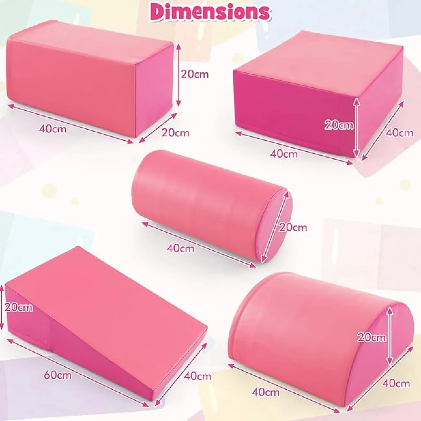Little Helper Swing & Slide Sets & Garden Play & Trampolines | Kids Climbing Frames & Activity Toys | Montessori Soft Play Equipment | Pikler 5 Piece Foam Soft Play Set | Soft Play Slide & Bridge | Hot Pink | 1-3 years