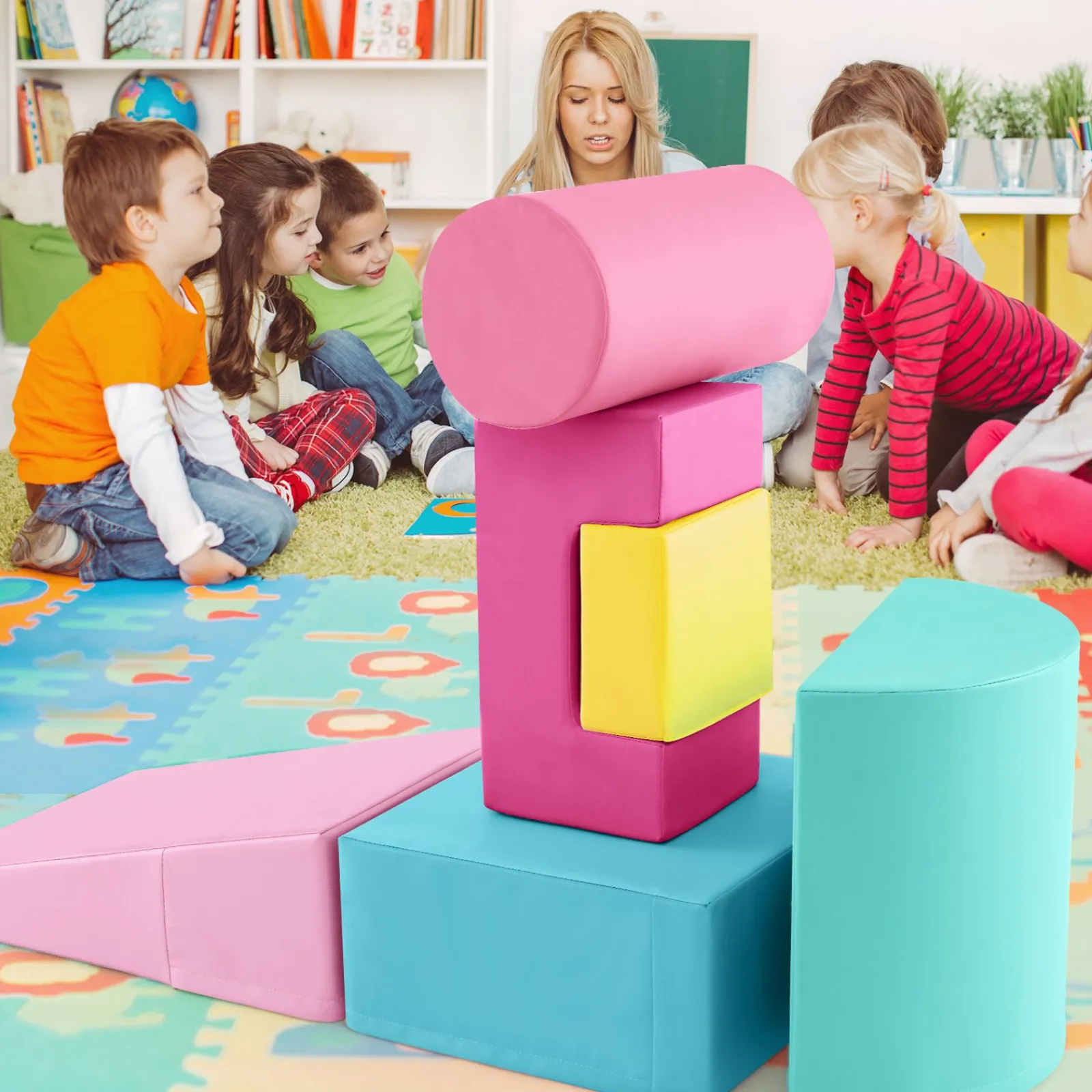 Little Helper Montessori Toys & Products | Activity Toys | Montessori Soft Play Equipment | Pikler 6 Piece Foam Soft Play Set | Soft Play Slide & Bridge | Pastel Macaron Set | 1-3 years