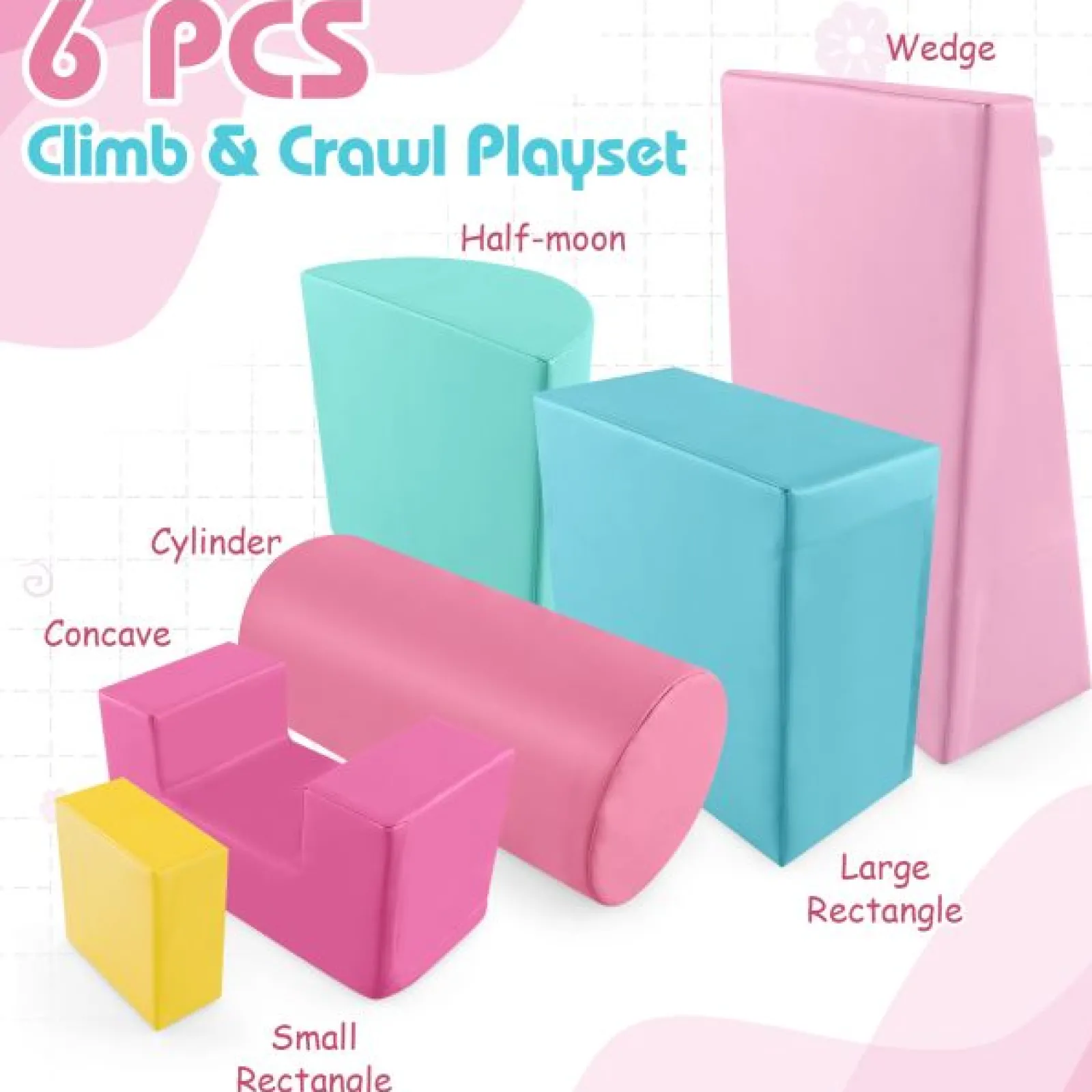 Little Helper Montessori Toys & Products | Activity Toys | Montessori Soft Play Equipment | Pikler 6 Piece Foam Soft Play Set | Soft Play Slide & Bridge | Pastel Macaron Set | 1-3 years