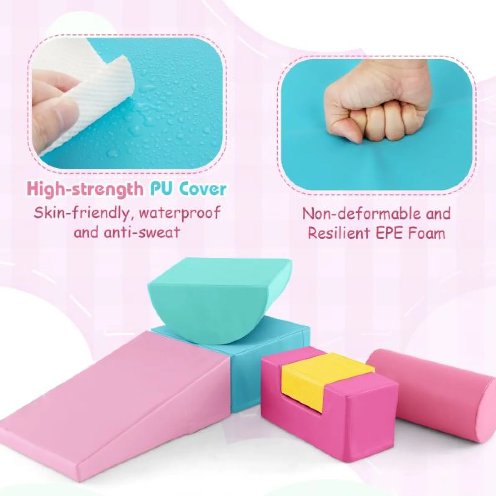 Little Helper Montessori Toys & Products | Activity Toys | Montessori Soft Play Equipment | Pikler 6 Piece Foam Soft Play Set | Soft Play Slide & Bridge | Pastel Macaron Set | 1-3 years