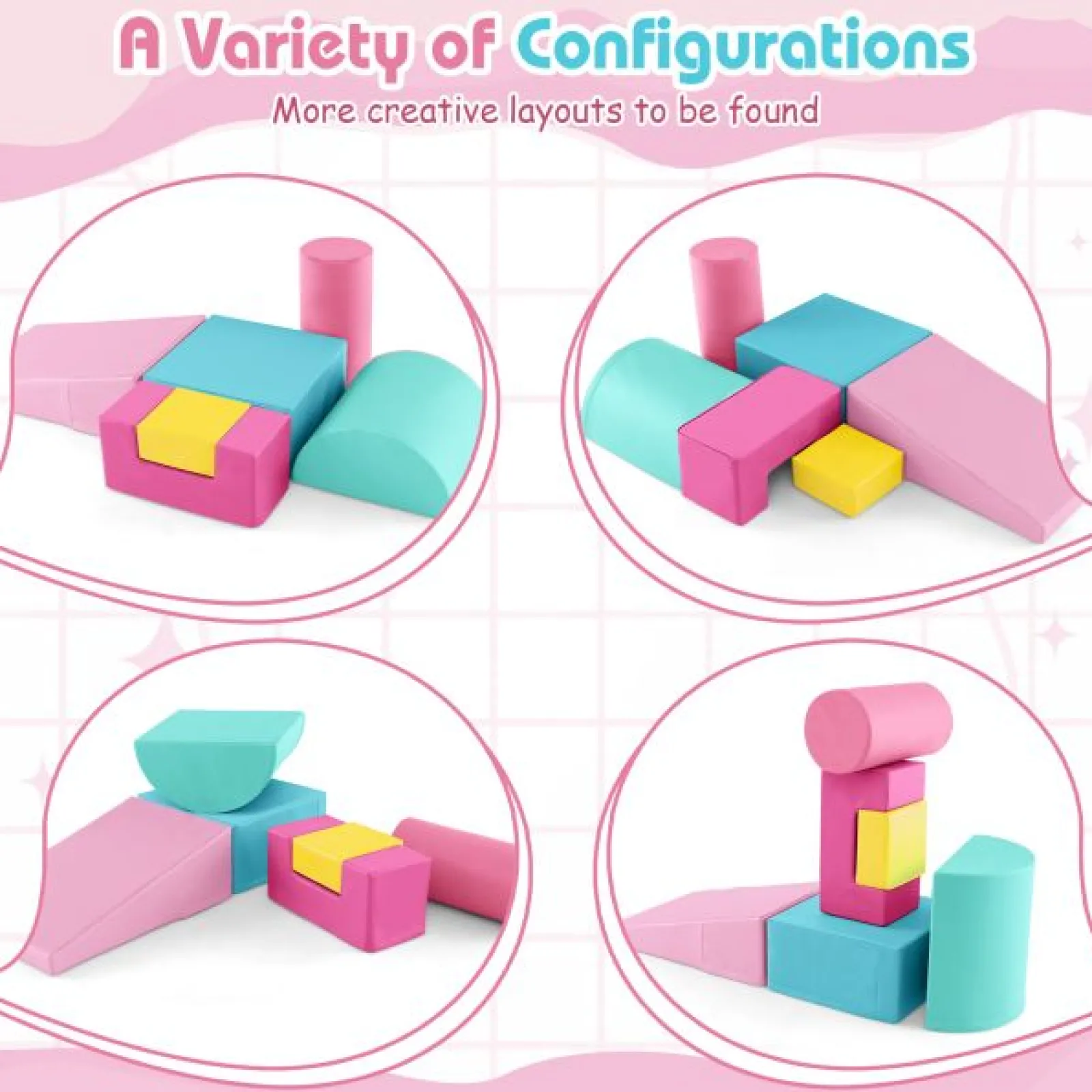 Little Helper Montessori Toys & Products | Activity Toys | Montessori Soft Play Equipment | Pikler 6 Piece Foam Soft Play Set | Soft Play Slide & Bridge | Pastel Macaron Set | 1-3 years