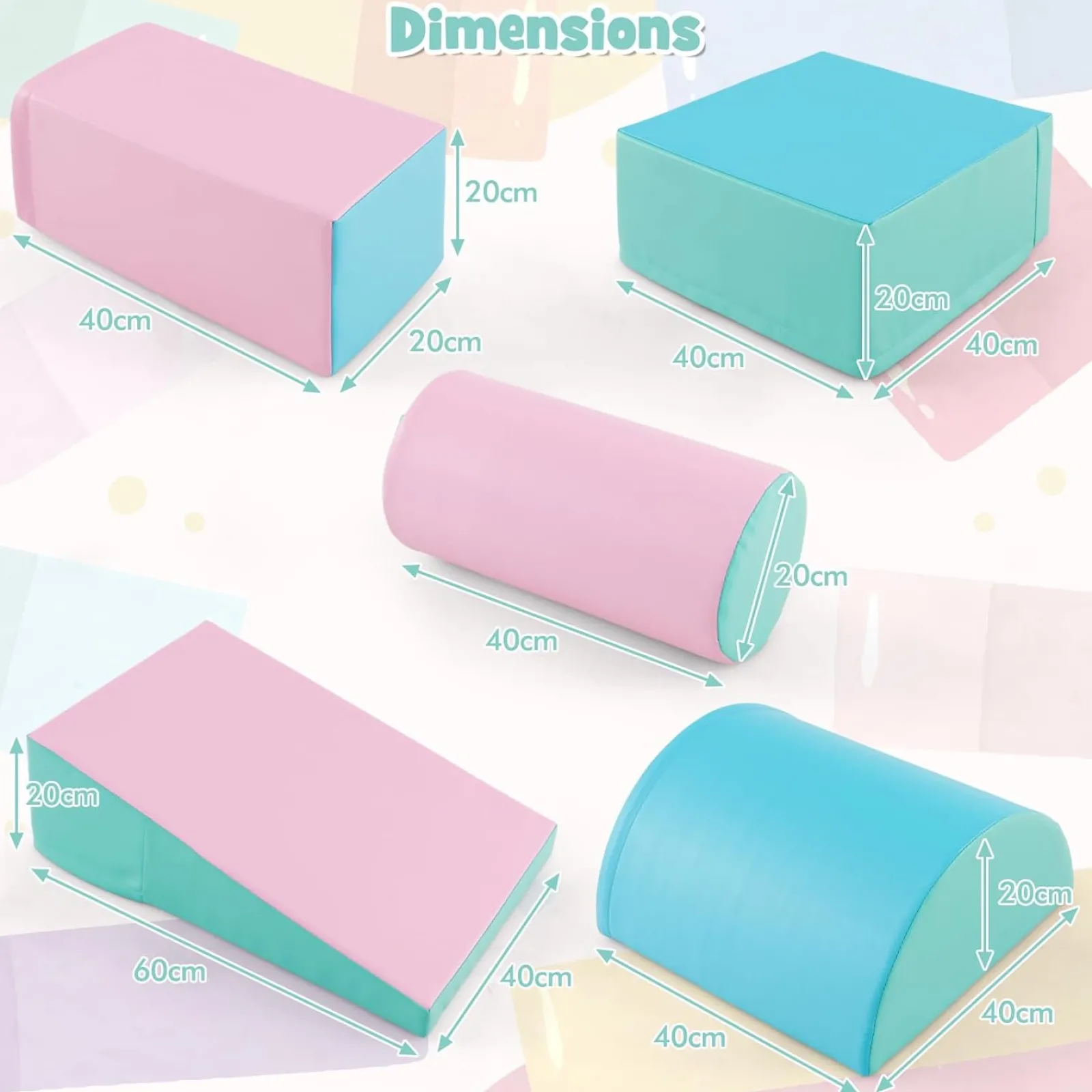 Little Helper Swing & Slide Sets & Garden Play & Trampolines | Kids Climbing Frames & Activity Toys | Montessori Soft Play Equipment | Pikler 5 Piece Foam Soft Play Set | Soft Play Slide & Bridge | Pastel Mints | 1-3 years