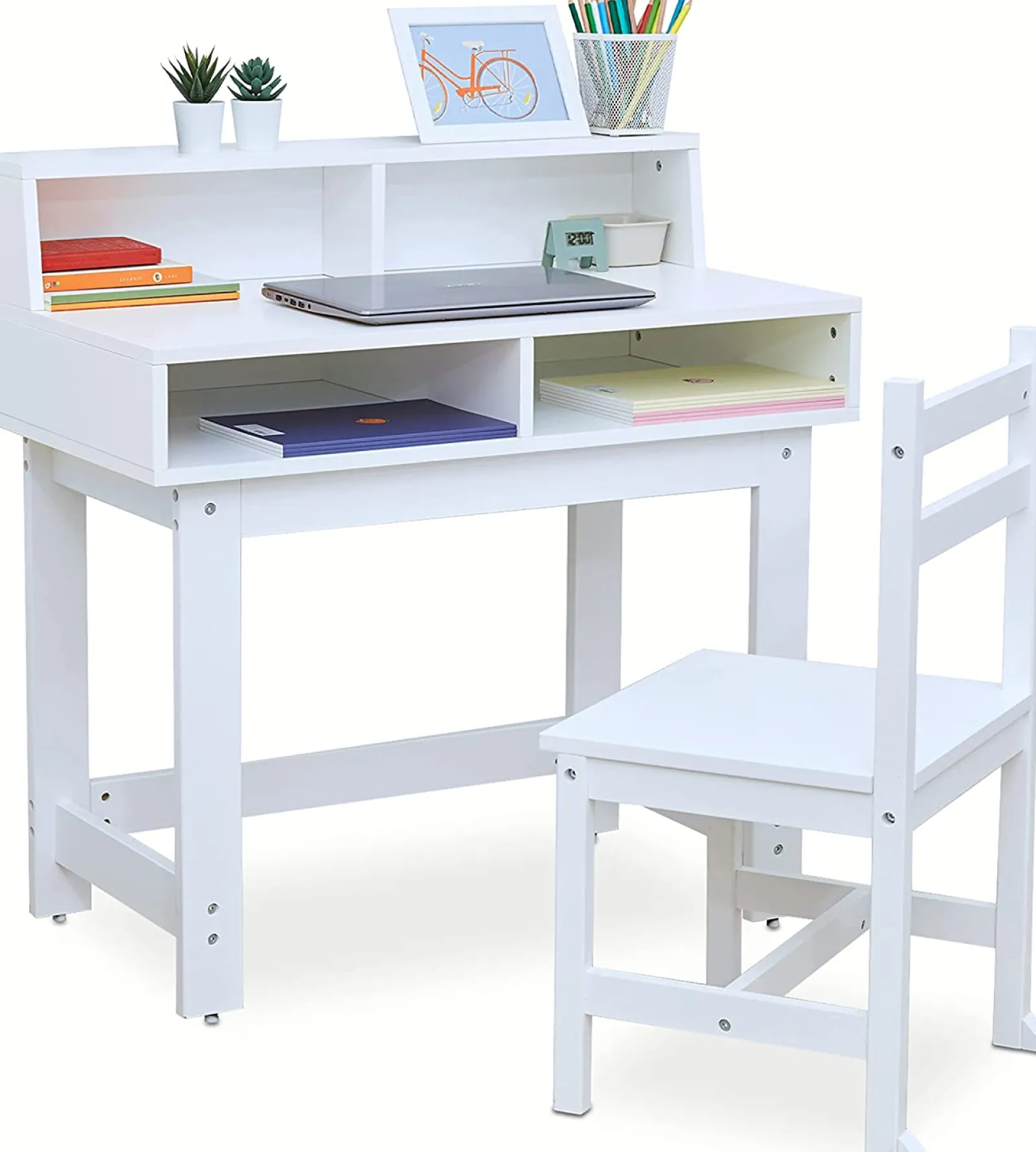 Little Helper Table & Chairs (wooden) | Montessori Space Saving Eco-Conscious Desk | Bureau | Storage & Chair | White | 3-10 Years