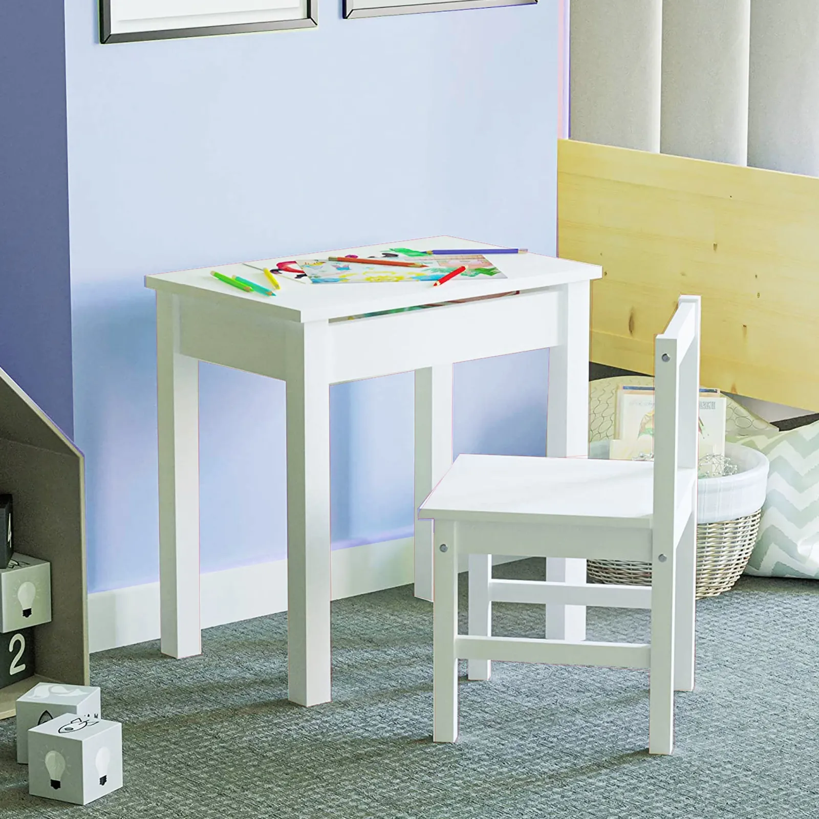 Little Helper Table & Chairs (wooden) | Montessori Space Saving Homework Desk | Storage & Chair | White | 3-7 Years