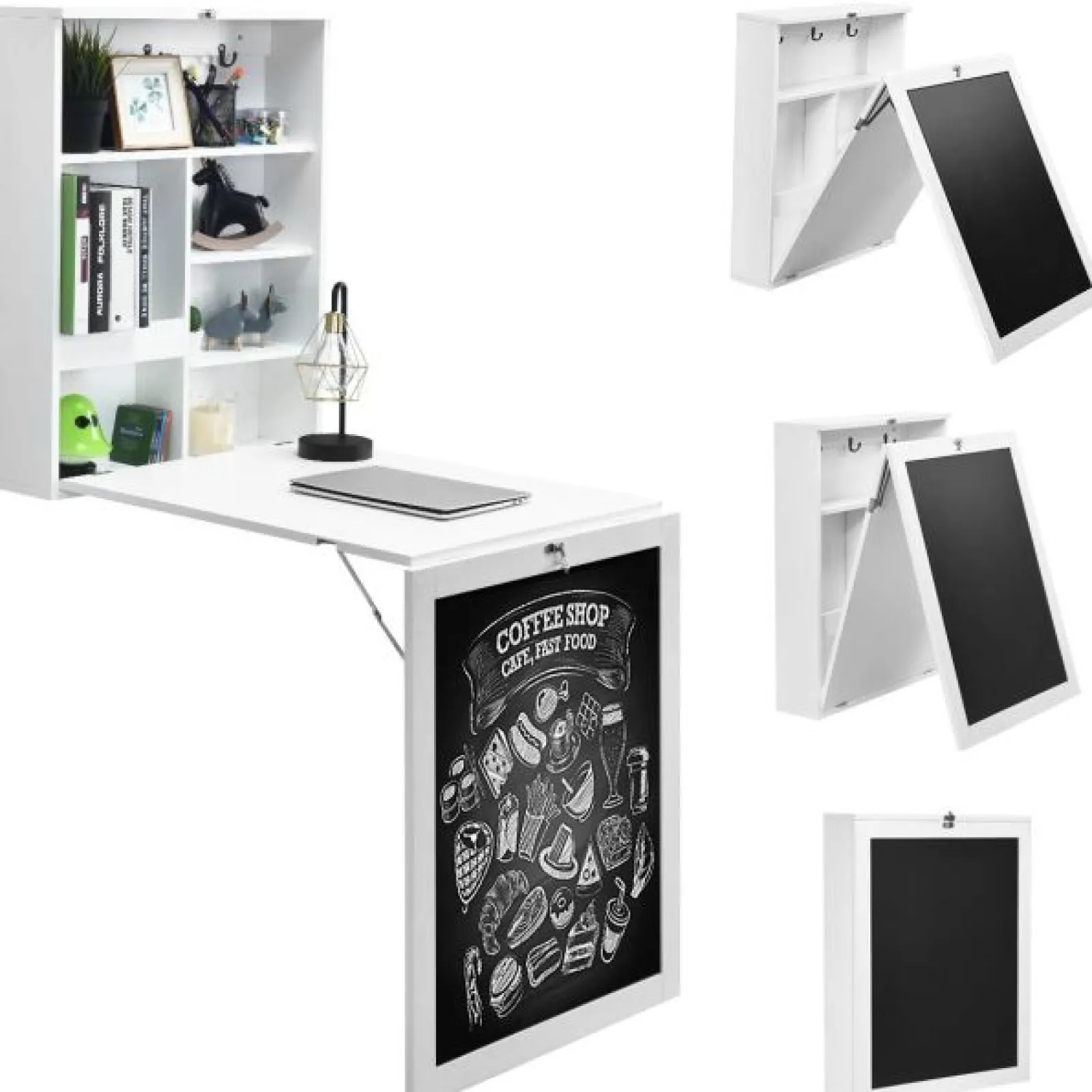 Little Helper Montessori Toys & Products | Table & Chairs (wooden) | Montessori Space-Saving Wall Mounted Desk | Floating Desk | Blackboard | Storage | White or Grey | 5-12 Years