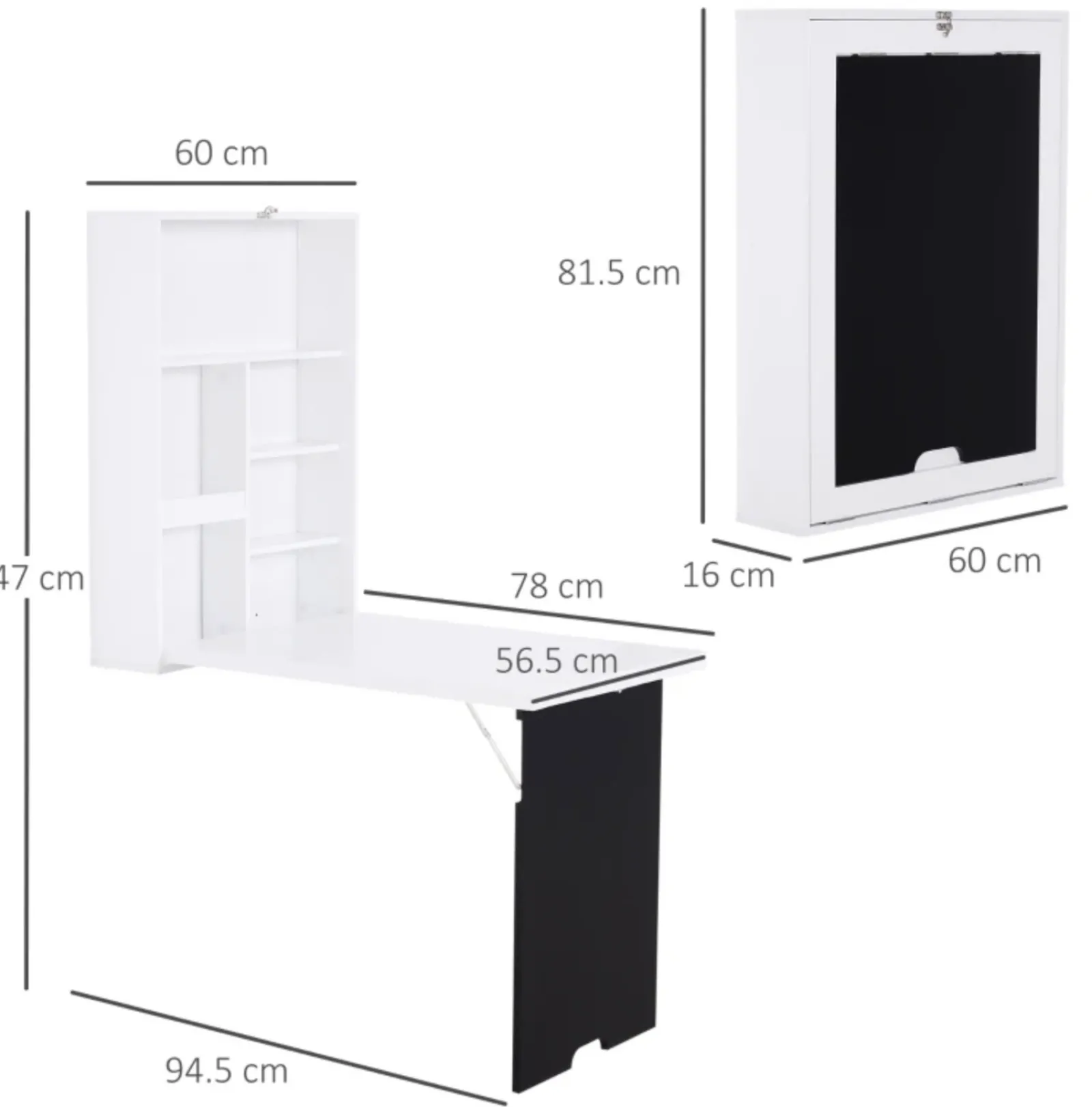 Little Helper Montessori Toys & Products | Table & Chairs (wooden) | Montessori Space-Saving Wall Mounted Desk | Floating Desk | Blackboard | Storage | White or Grey | 5-12 Years