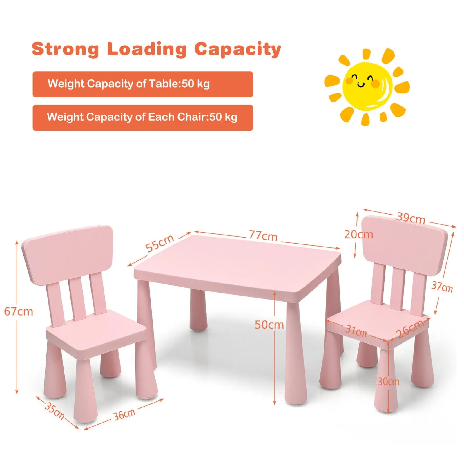 Little Helper Montessori Toys & Products | Table & Chairs (plastic) | Montessori Table & Spine-Protecting Ergonomic Chairs x 2 | Soft Pink | 1-7 Years