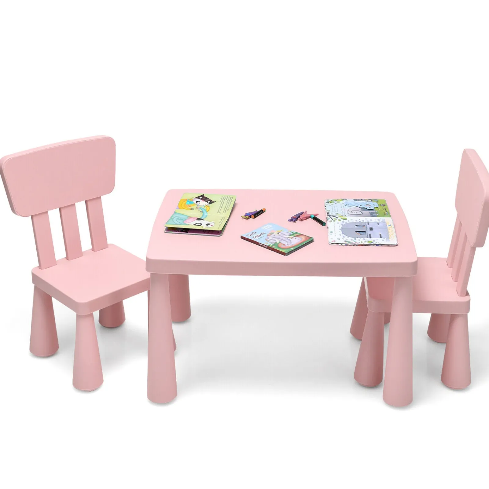 Little Helper Montessori Toys & Products | Table & Chairs (plastic) | Montessori Table & Spine-Protecting Ergonomic Chairs x 2 | Soft Pink | 1-7 Years
