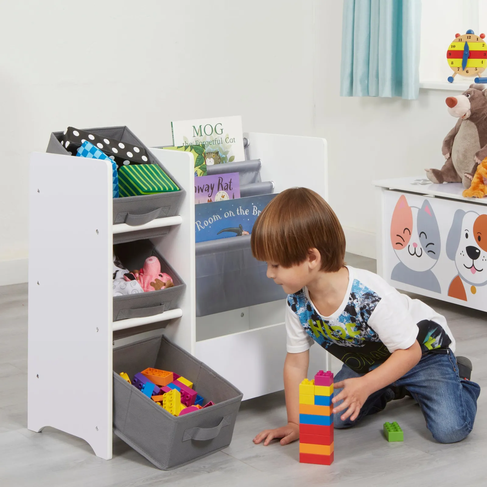 Little Helper Toy Storage Units | Toy Storage Units | Montessori Toy Storage Unit & Bookcase | 3 Storage Bins | White