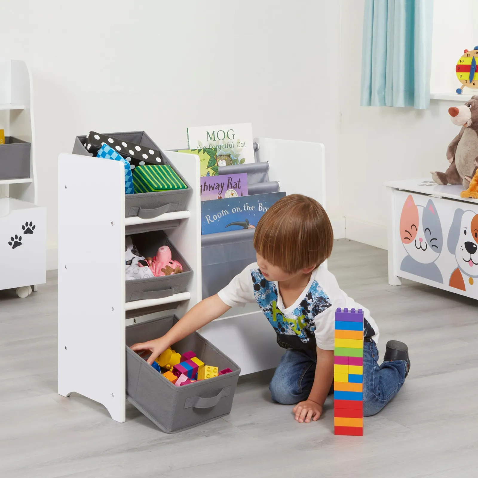 Little Helper Toy Storage Units | Toy Storage Units | Montessori Toy Storage Unit & Bookcase | 3 Storage Bins | White