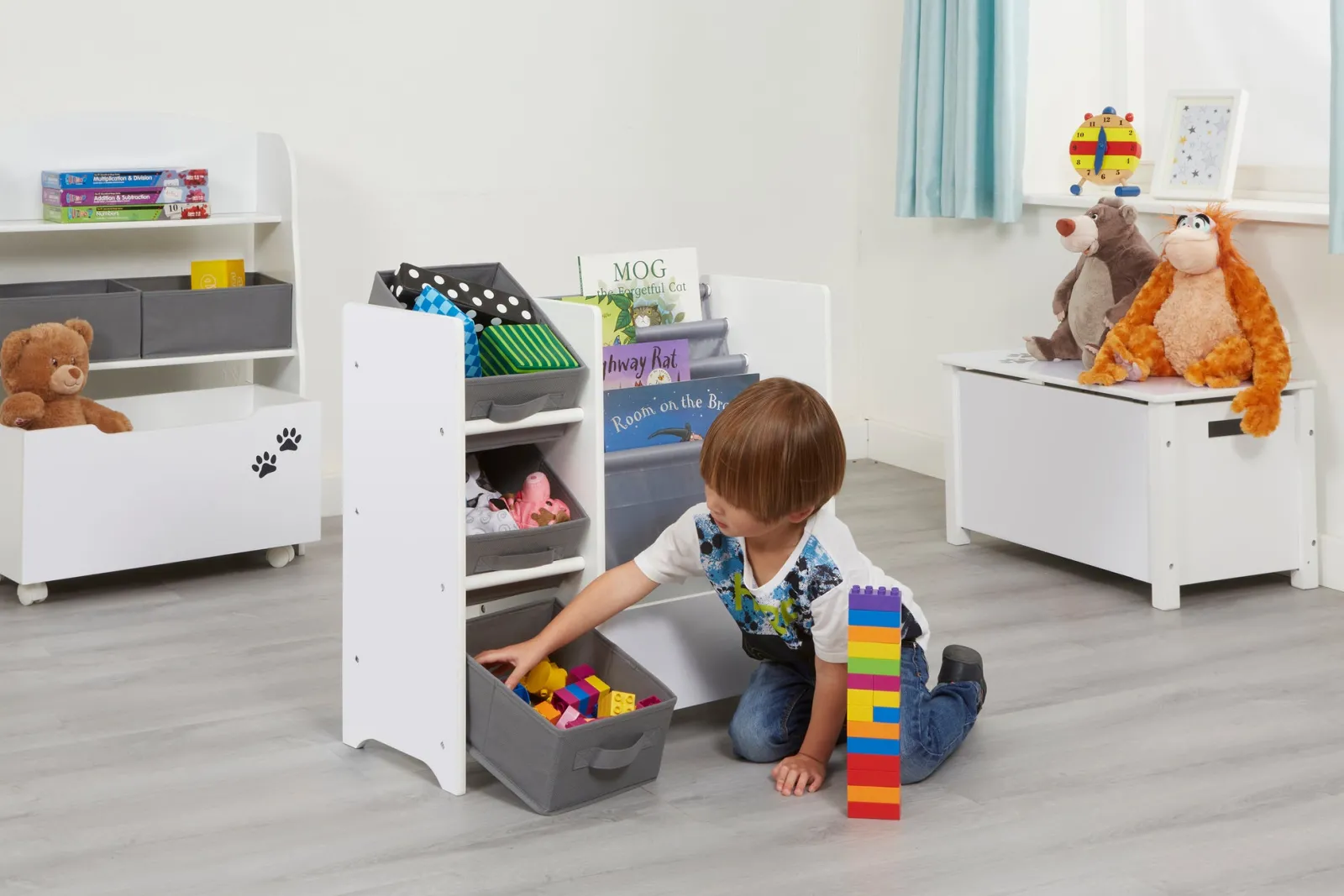 Little Helper Toy Storage Units | Toy Storage Units | Montessori Toy Storage Unit & Bookcase | 3 Storage Bins | White