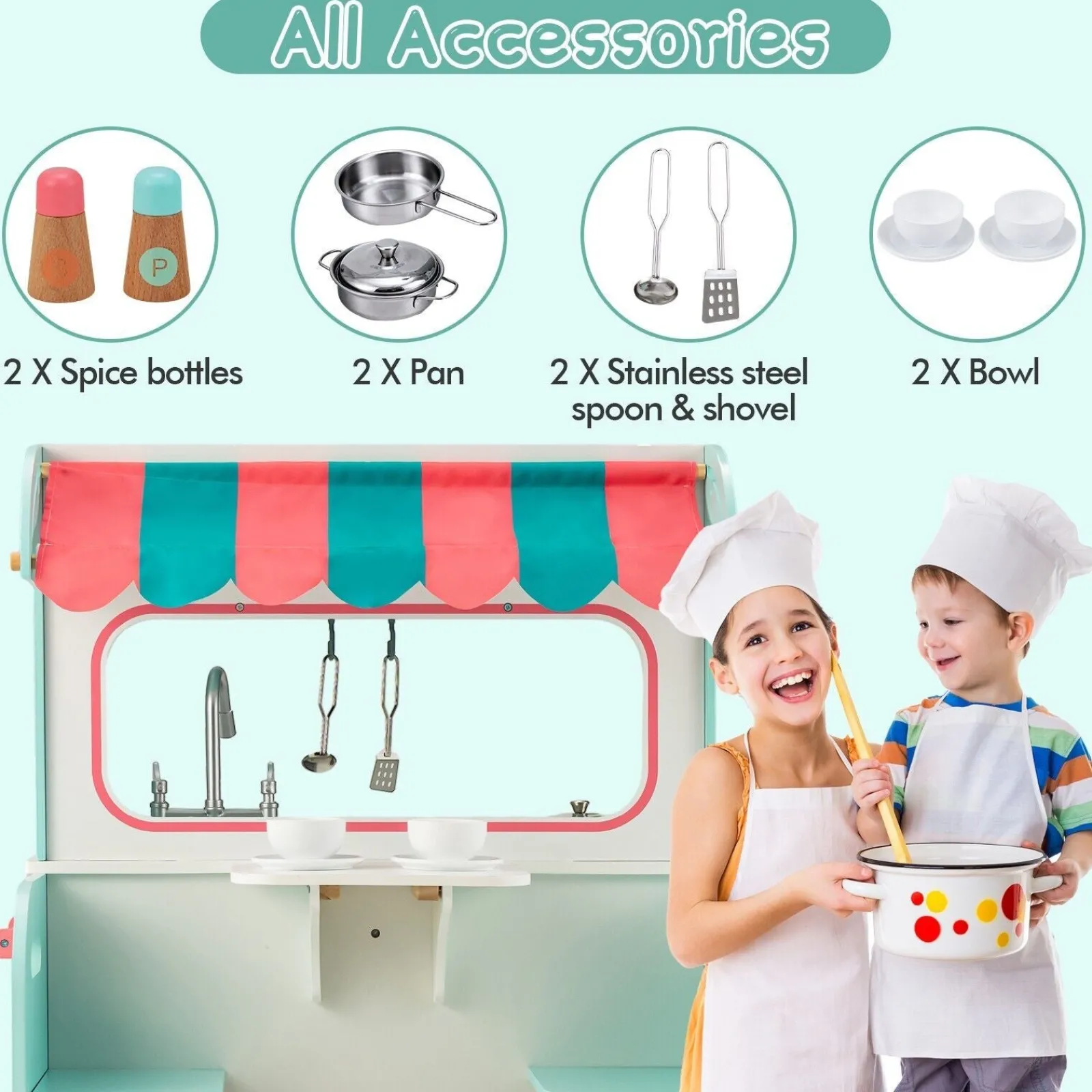 Little Helper Toy Kitchens | Montessori Toys & Products | Montessori Two Sided Kids Play Kitchen & Diner | Cooking Playset | 3 years+ | 2 Colours