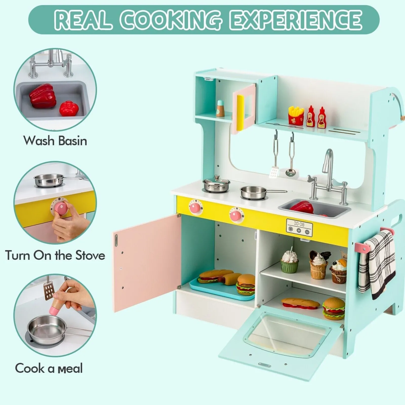 Little Helper Toy Kitchens | Montessori Toys & Products | Montessori Two Sided Kids Play Kitchen & Diner | Cooking Playset | 3 years+ | 2 Colours
