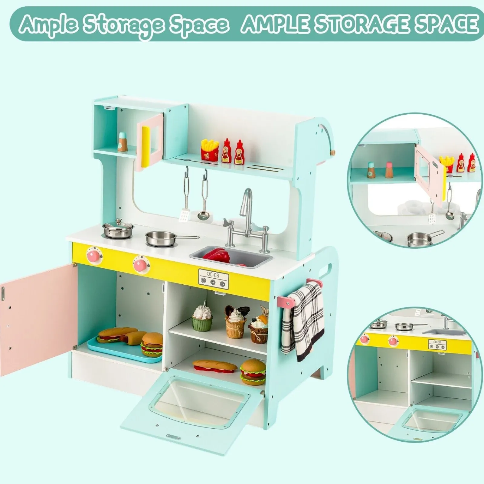 Little Helper Toy Kitchens | Montessori Toys & Products | Montessori Two Sided Kids Play Kitchen & Diner | Cooking Playset | 3 years+ | 2 Colours