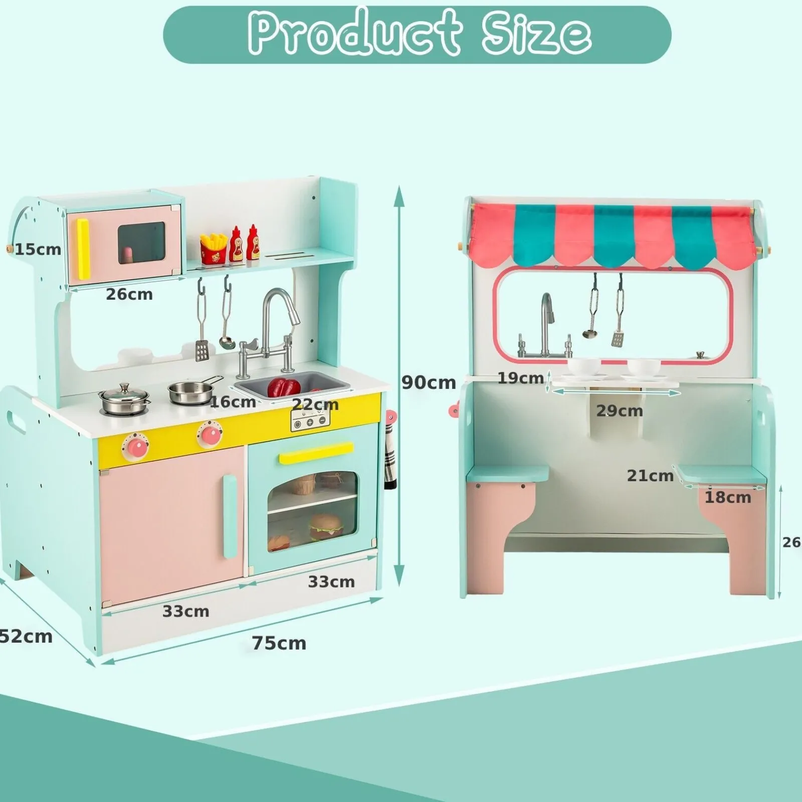 Little Helper Toy Kitchens | Montessori Toys & Products | Montessori Two Sided Kids Play Kitchen & Diner | Cooking Playset | 3 years+ | 2 Colours