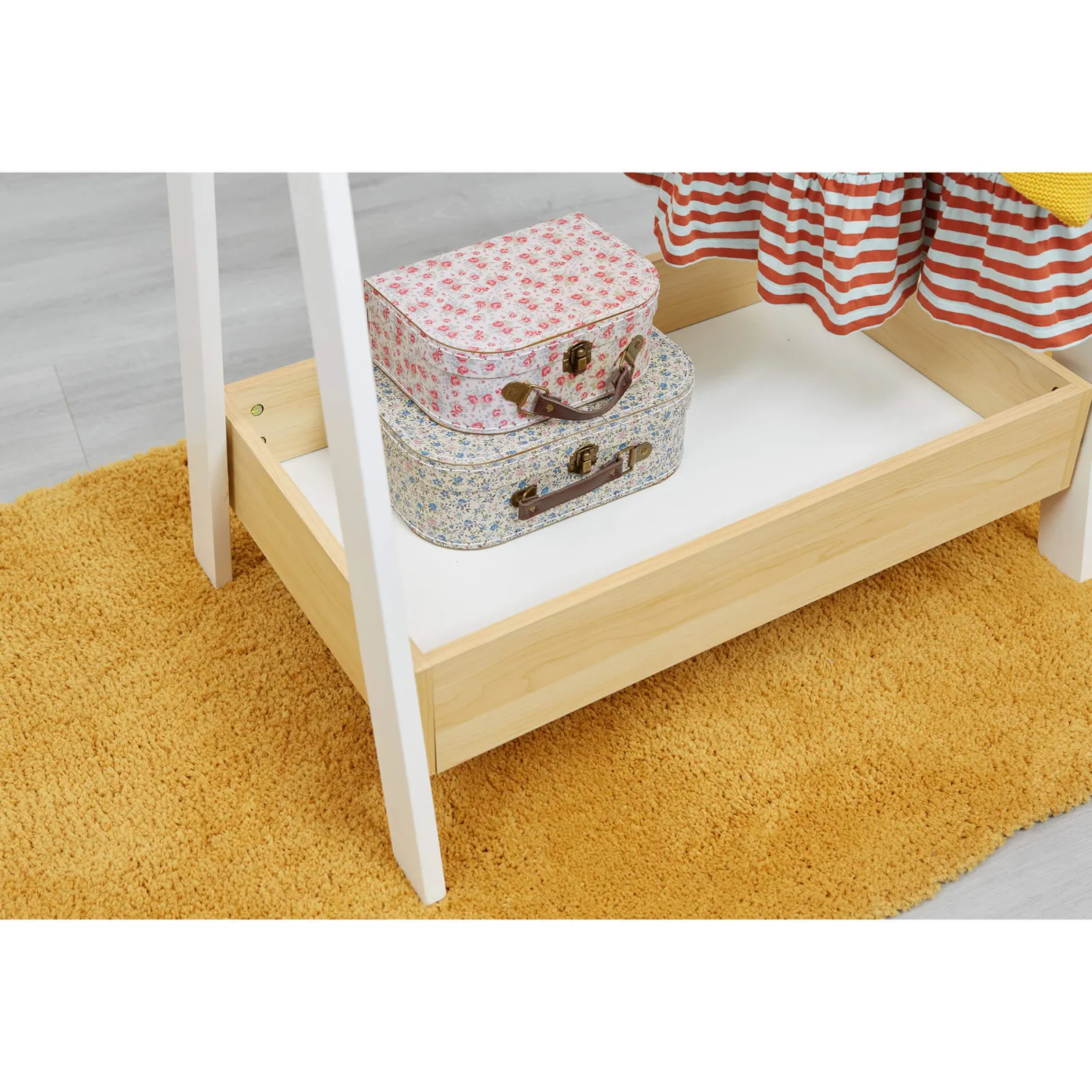 Little Helper Montessori Toys & Products | Role Play Toys & Pretend Play | Montessori Wooden Childrens Clothes Rail with Storage | Dress up Rail | 98cm High
