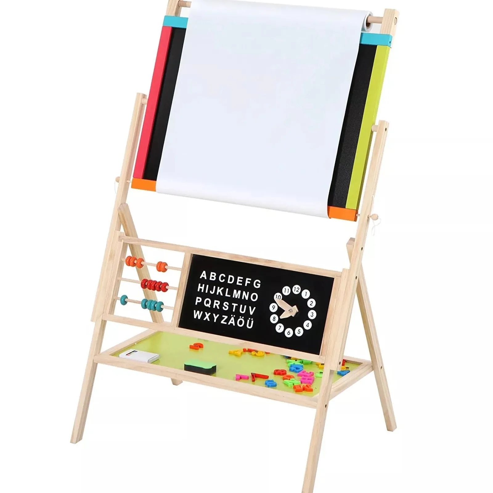 Little Helper Kids Arts & Crafts & Accessories | Easels & Accessories | Montessori Wooden Easel | Magnetic Whiteboard & Blackboard with Clock & Paper Roll | 3 Years+