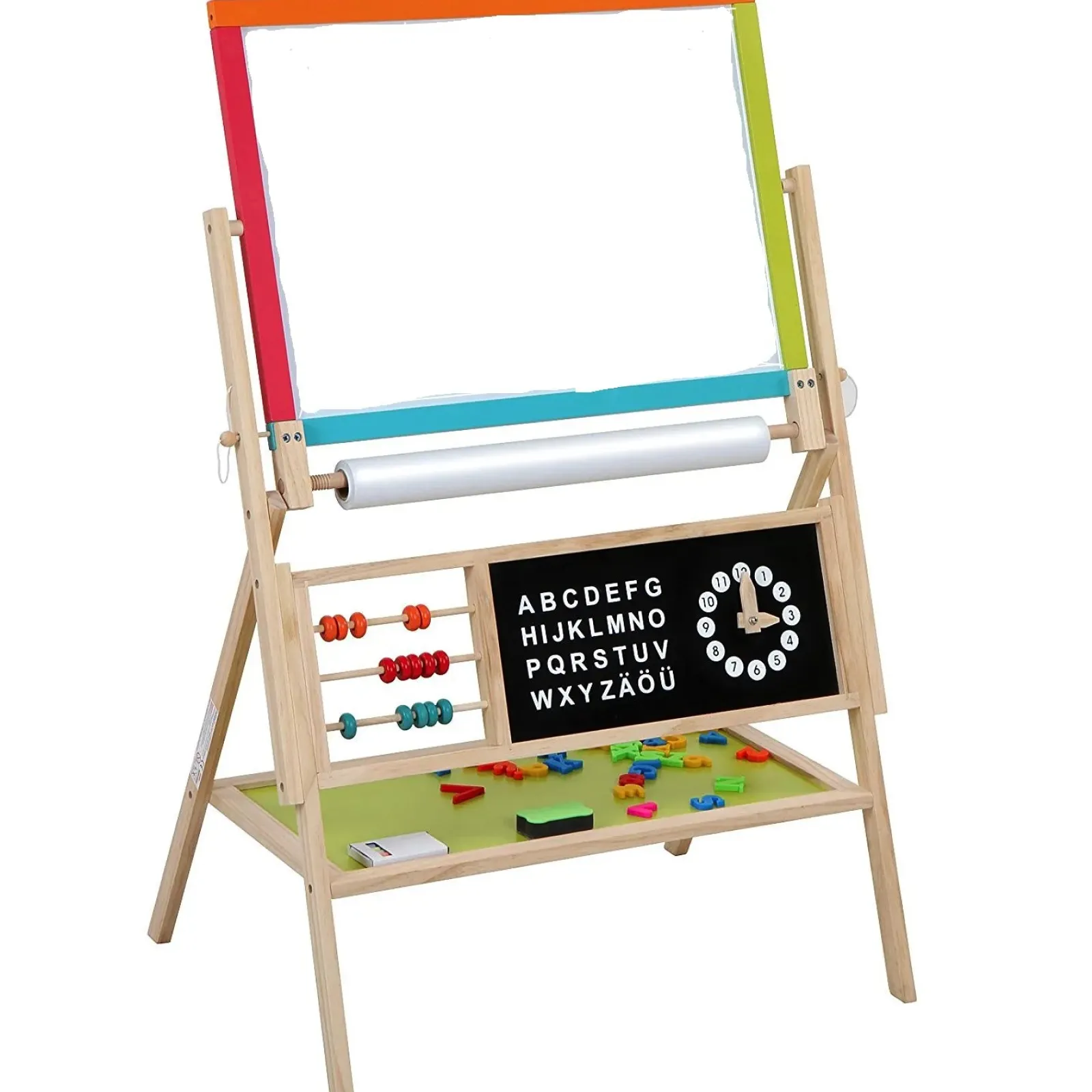 Little Helper Kids Arts & Crafts & Accessories | Easels & Accessories | Montessori Wooden Easel | Magnetic Whiteboard & Blackboard with Clock & Paper Roll | 3 Years+