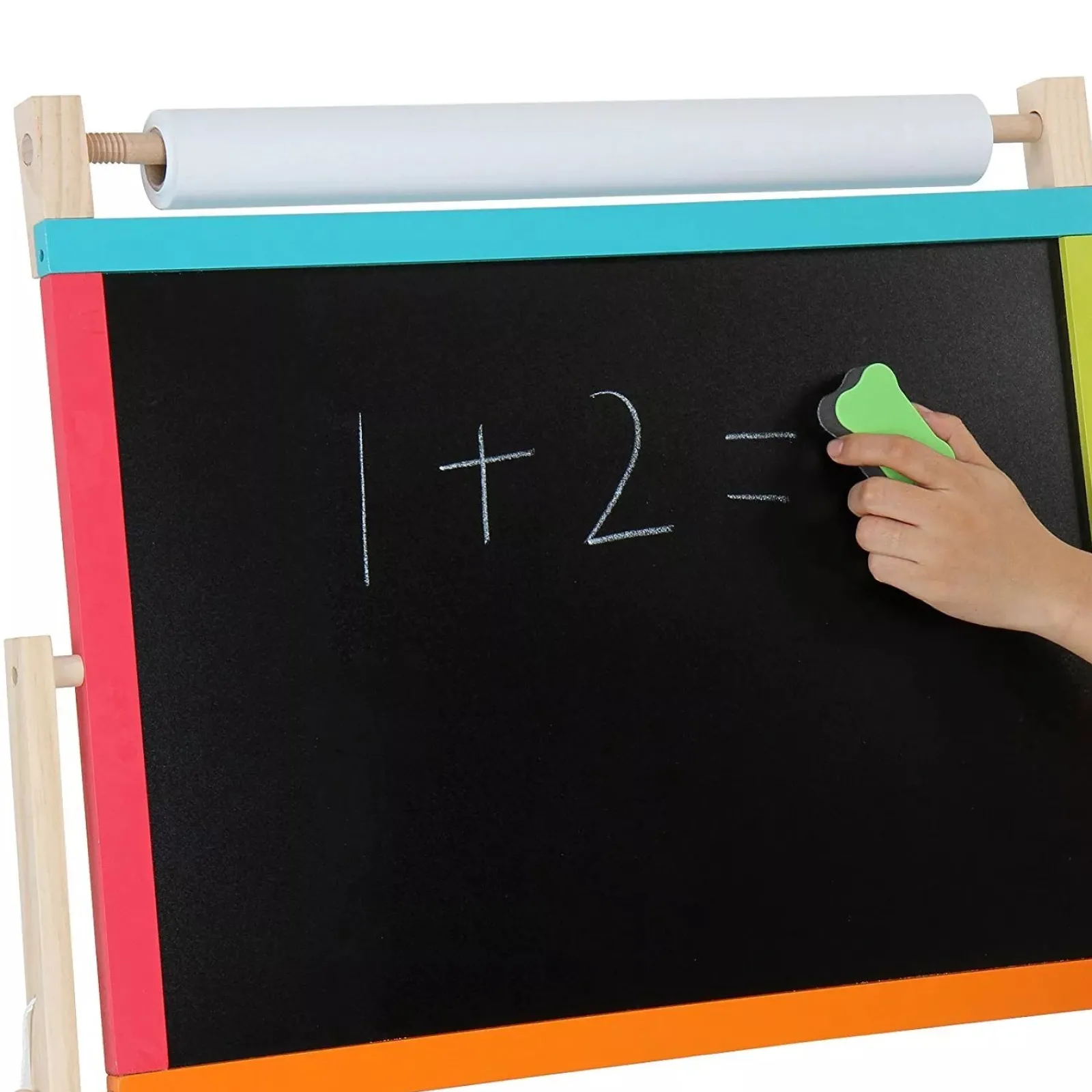 Little Helper Kids Arts & Crafts & Accessories | Easels & Accessories | Montessori Wooden Easel | Magnetic Whiteboard & Blackboard with Clock & Paper Roll | 3 Years+