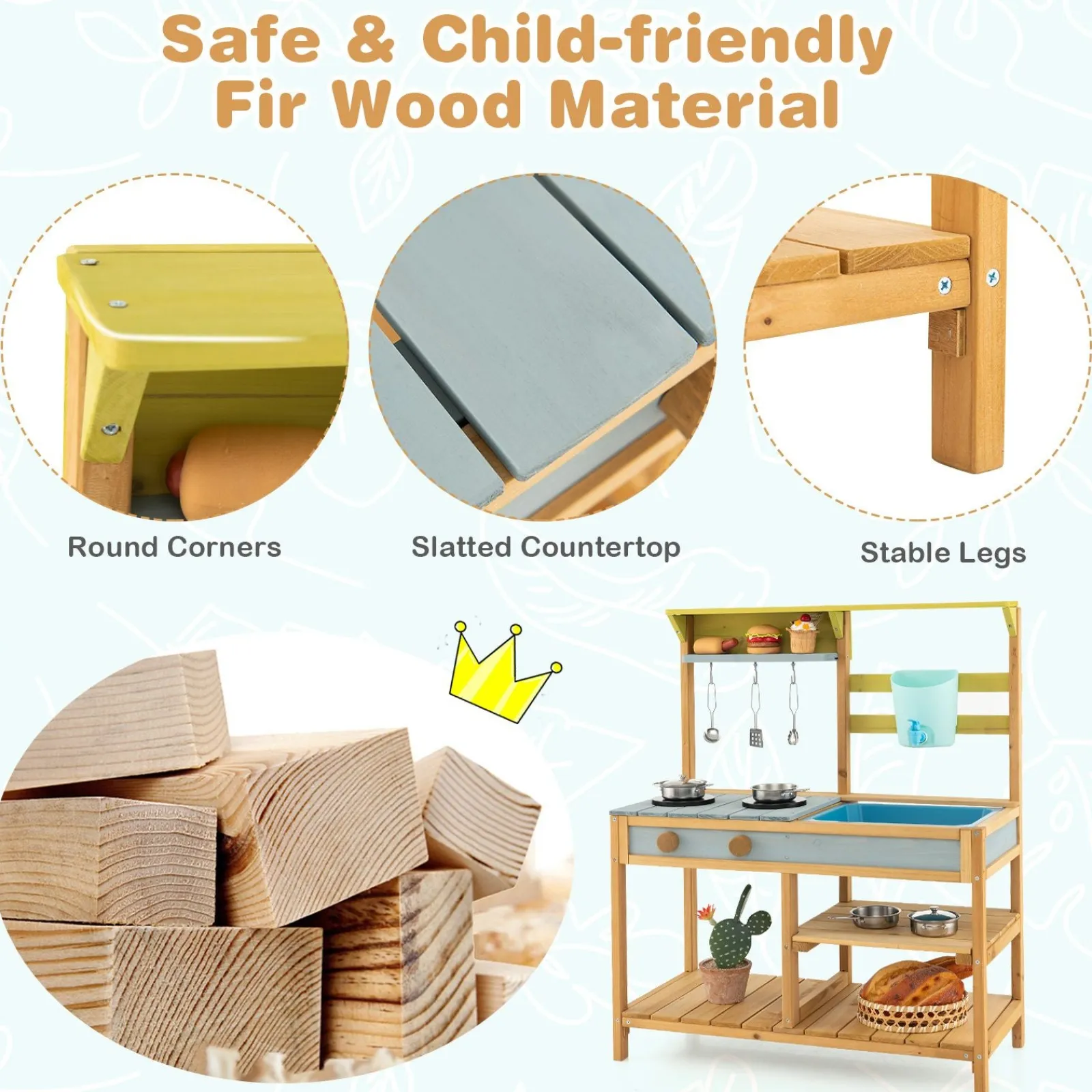 Little Helper Sand & Water Table & Sandpits & Mud Kitchens | Toy Kitchens | Montessori Wooden Kids Play Kitchen | Outdoor or Indoor | Tap & Water Box | 3 Years +