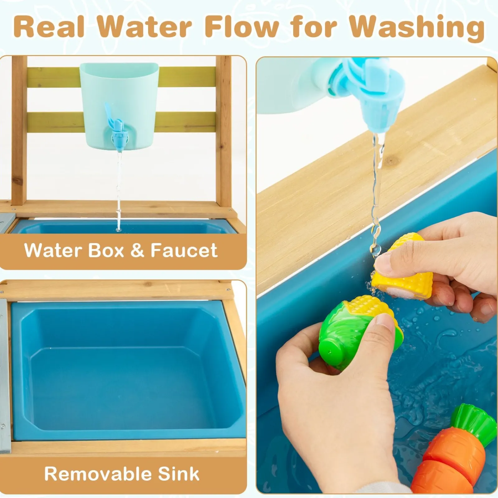 Little Helper Sand & Water Table & Sandpits & Mud Kitchens | Toy Kitchens | Montessori Wooden Kids Play Kitchen | Outdoor or Indoor | Tap & Water Box | 3 Years +