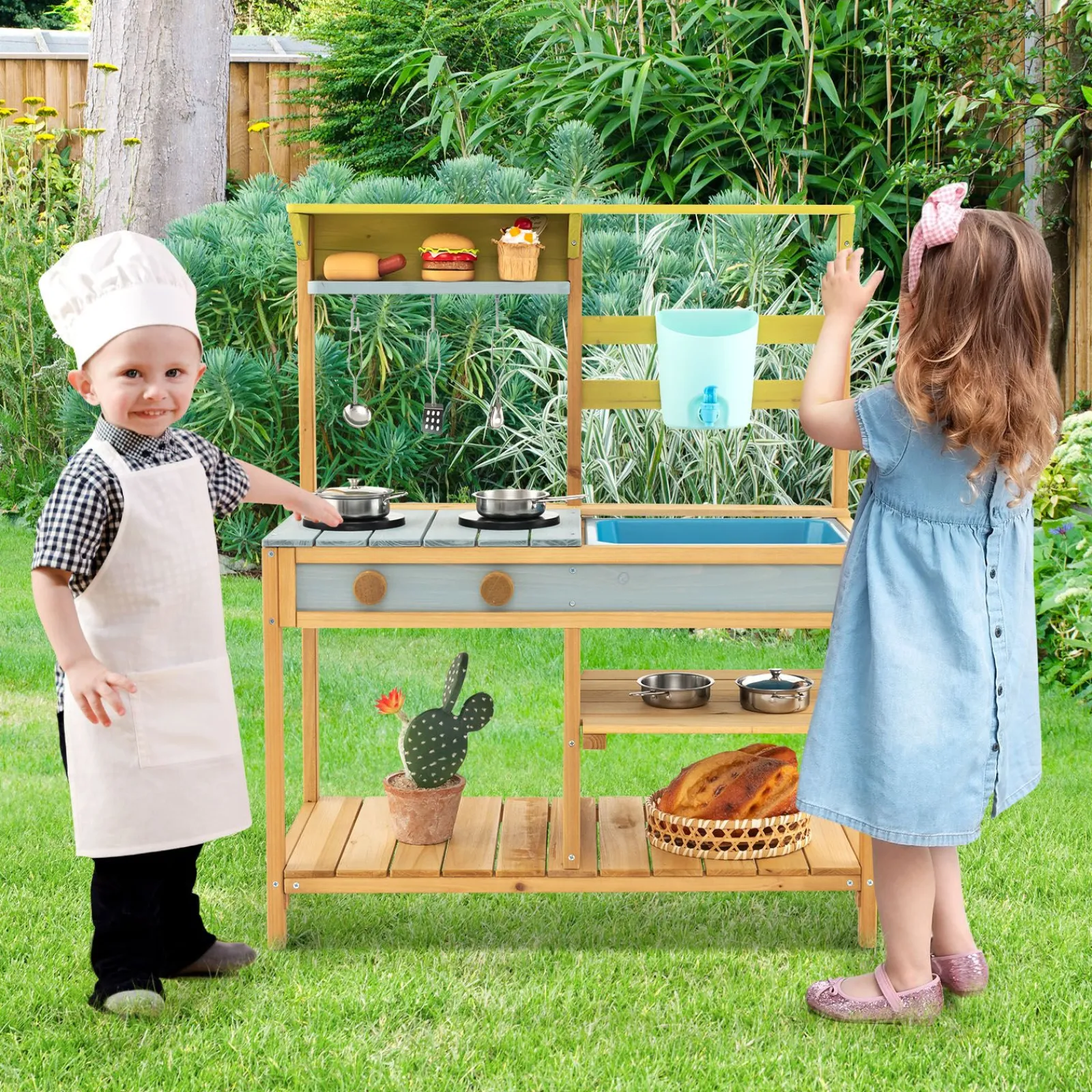 Little Helper Sand & Water Table & Sandpits & Mud Kitchens | Toy Kitchens | Montessori Wooden Kids Play Kitchen | Outdoor or Indoor | Tap & Water Box | 3 Years +