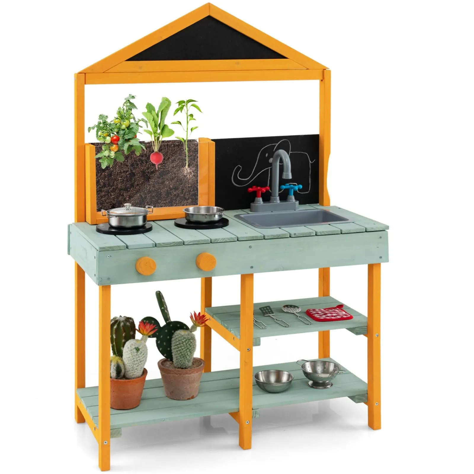 Little Helper Toy Kitchens | Montessori Wooden Mud Kitchen | Root Viewing Planter | Indoor and Outdoor Use | 3 Years +