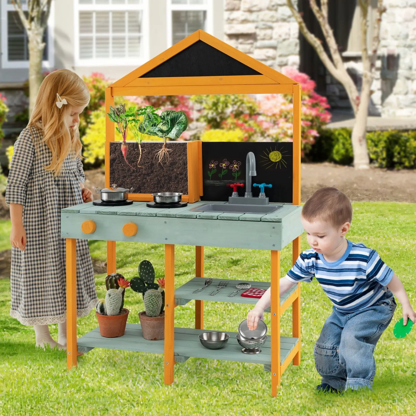 Little Helper Toy Kitchens | Montessori Wooden Mud Kitchen | Root Viewing Planter | Indoor and Outdoor Use | 3 Years +