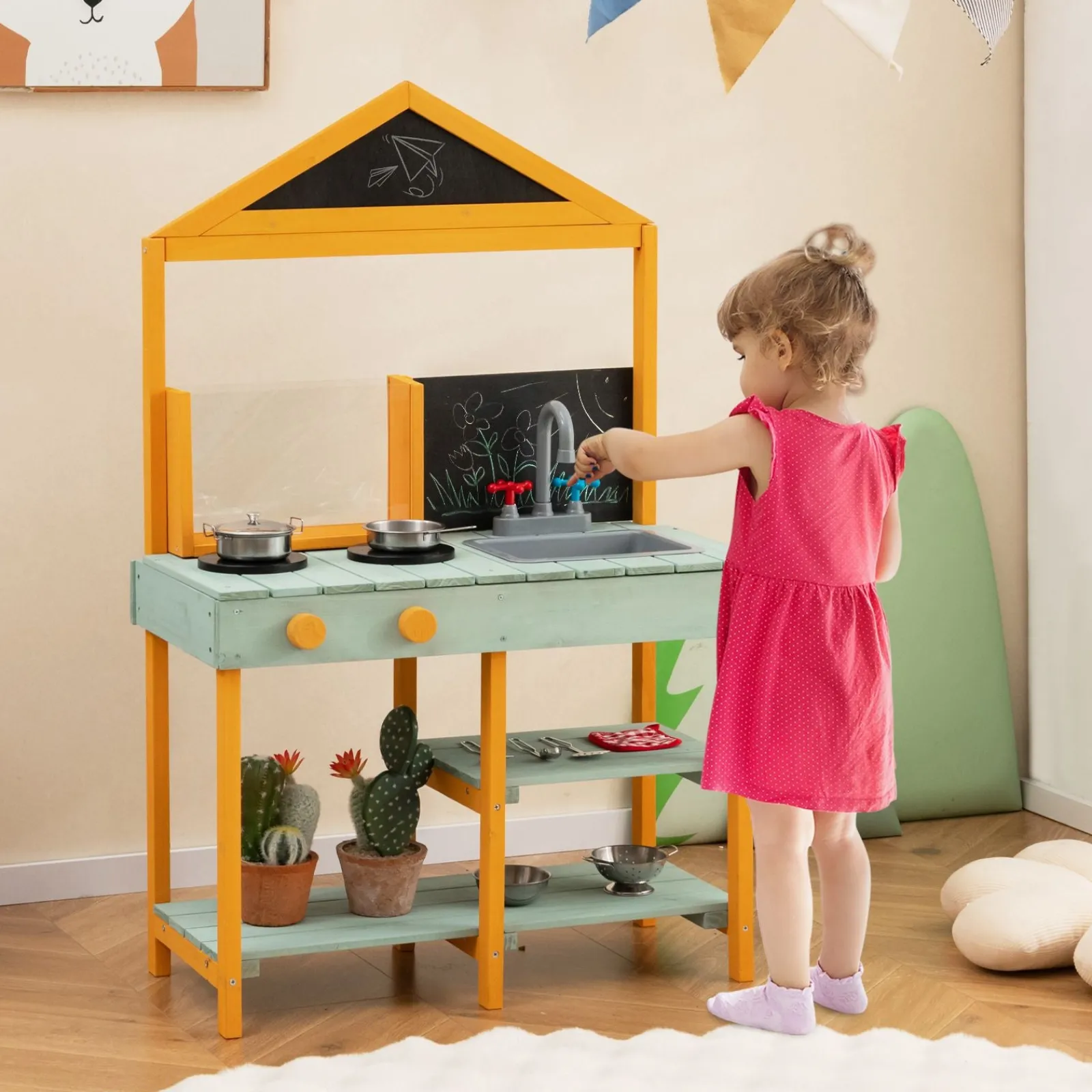 Little Helper Toy Kitchens | Montessori Wooden Mud Kitchen | Root Viewing Planter | Indoor and Outdoor Use | 3 Years +
