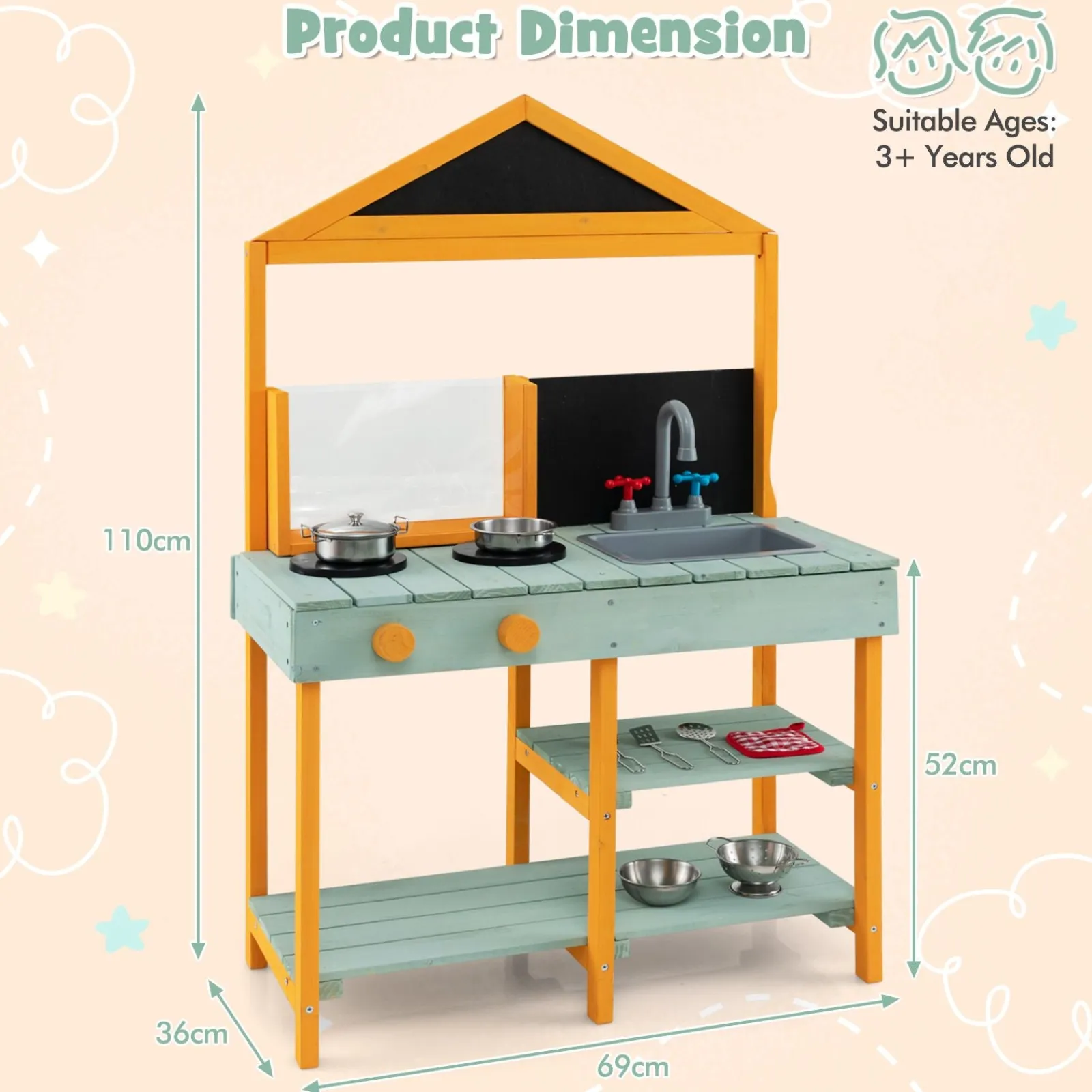 Little Helper Toy Kitchens | Montessori Wooden Mud Kitchen | Root Viewing Planter | Indoor and Outdoor Use | 3 Years +