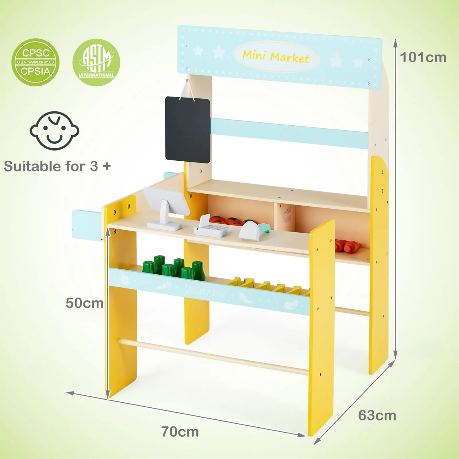 Little Helper Toy Kitchens | Role Play Toys & Pretend Play | Montessori Wooden Pretend Play Grocery Store | 36pc Vegetable Accessories | 3 years+