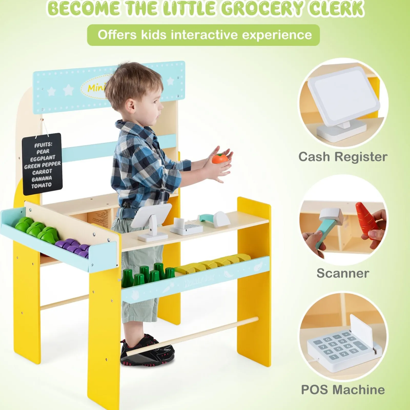 Little Helper Toy Kitchens | Role Play Toys & Pretend Play | Montessori Wooden Pretend Play Grocery Store | 36pc Vegetable Accessories | 3 years+