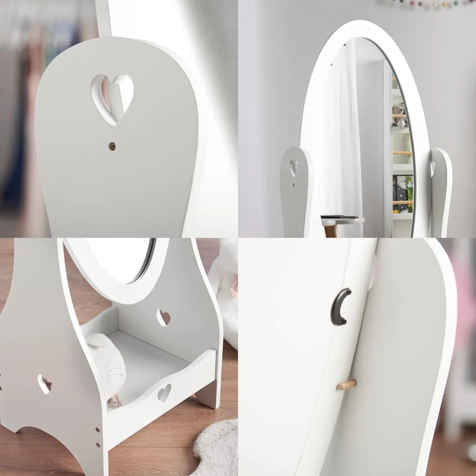 Little Helper Montessori Toys & Products | Role Play Toys & Pretend Play | Montessori Wooden Sweetheart Dress-up Rail | Clothes Rail & Mirror | White | 3-13 Years