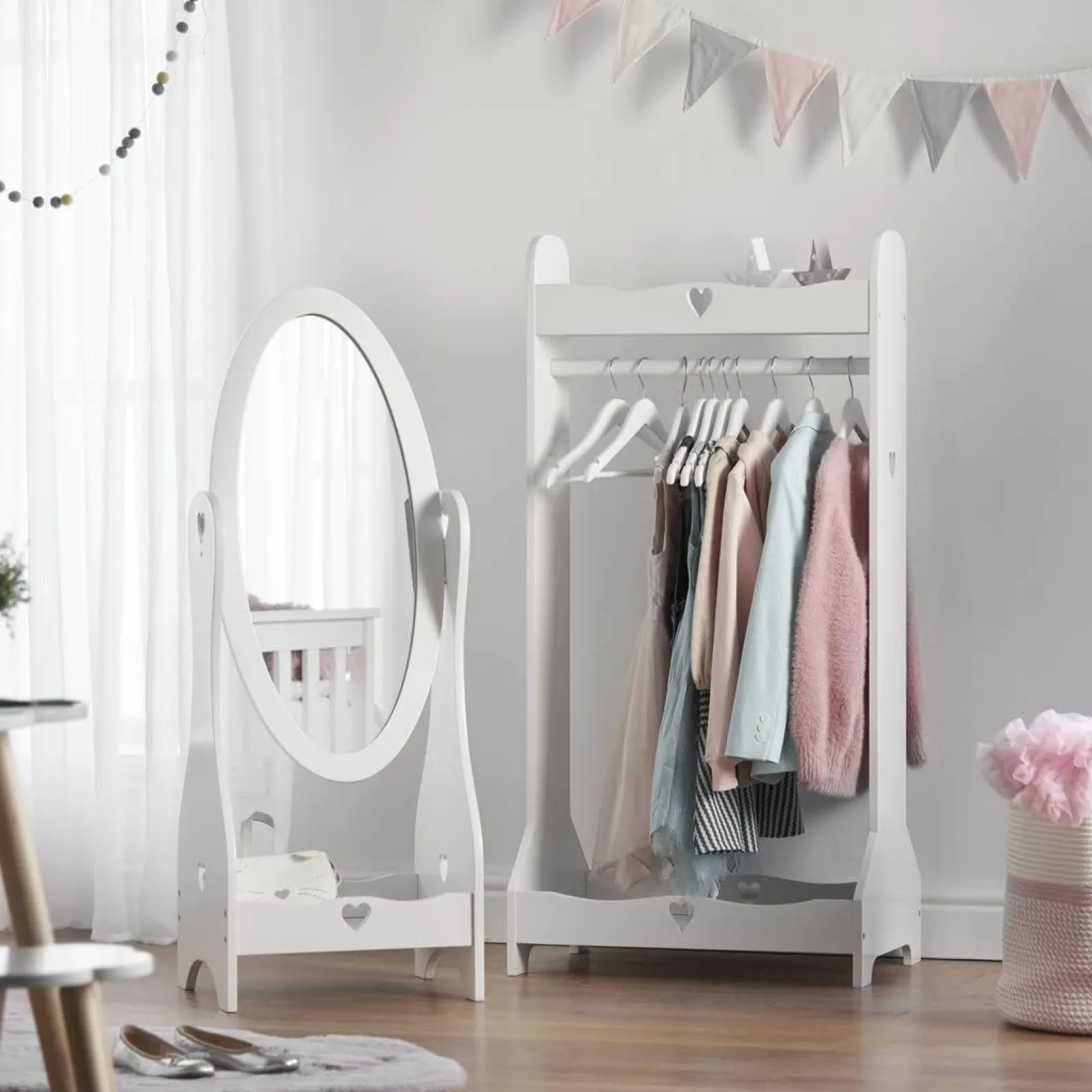 Little Helper Montessori Toys & Products | Role Play Toys & Pretend Play | Montessori Wooden Sweetheart Dress-up Rail | Clothes Rail & Mirror | White | 3-13 Years