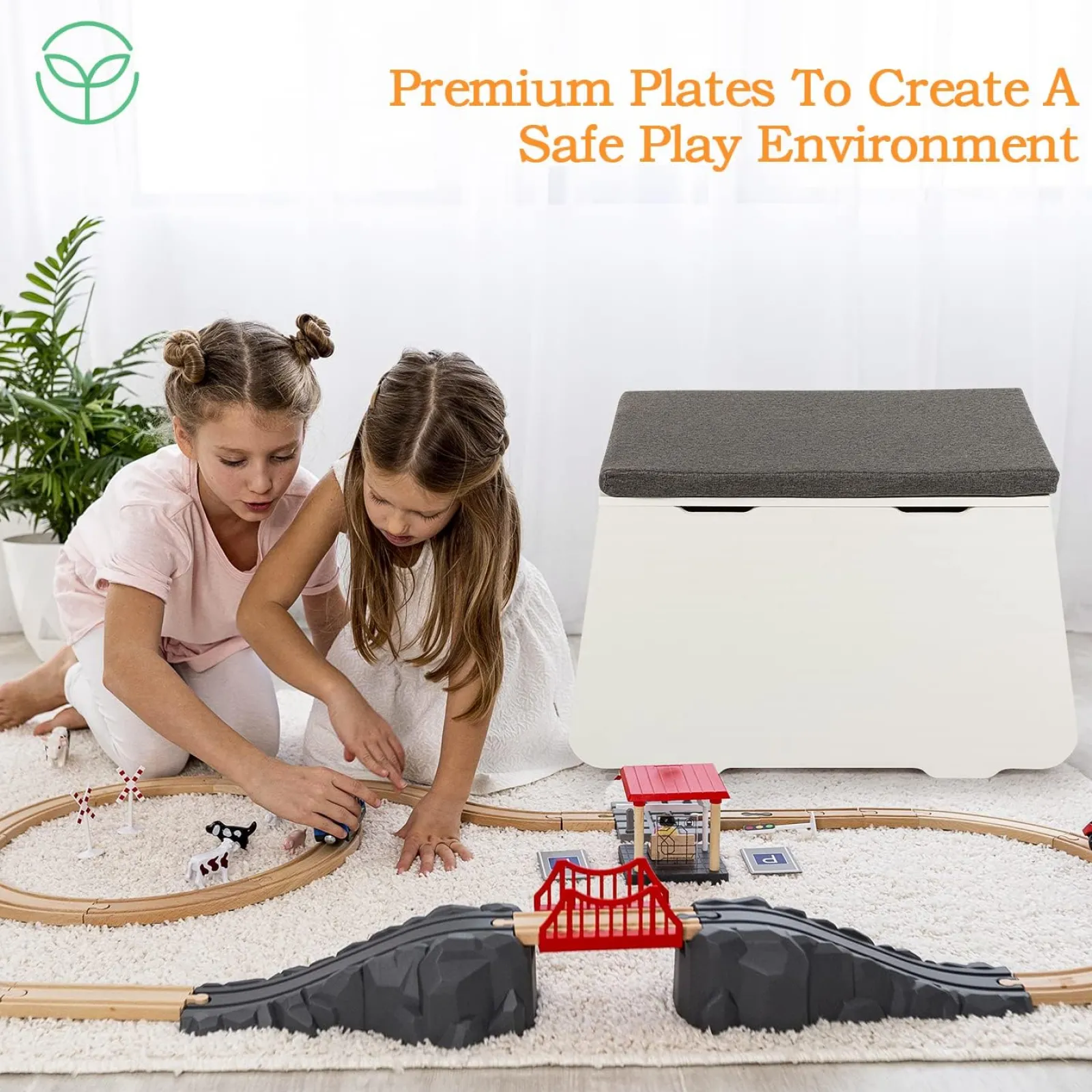 Little Helper Toy Box & Blanket Box | Toy Box & Blanket Box | Montessori Wooden Toy Box with Lid | Grey Padded Seat | Storage Chest | White