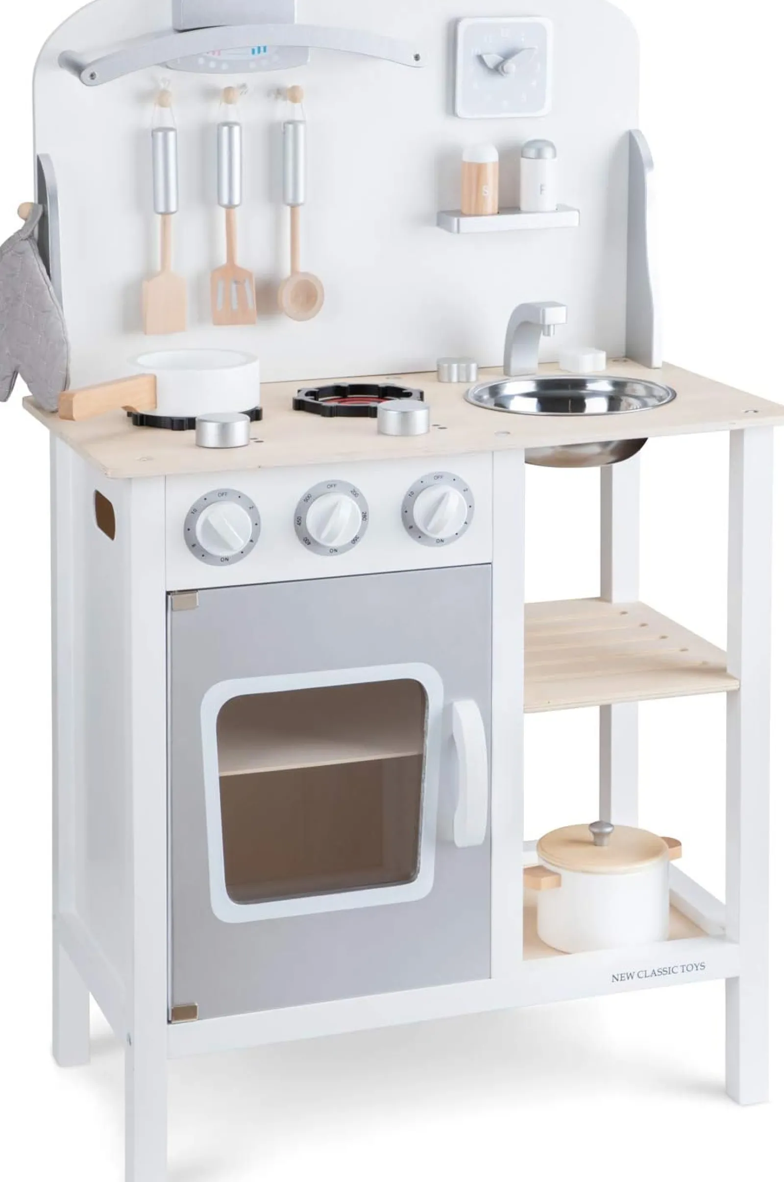 Little Helper Wooden Toys & Educational Toys | Toy Kitchens | Montessori Wooden Toy Kitchen with Realistic Accessories & Blackboard | Natural & White