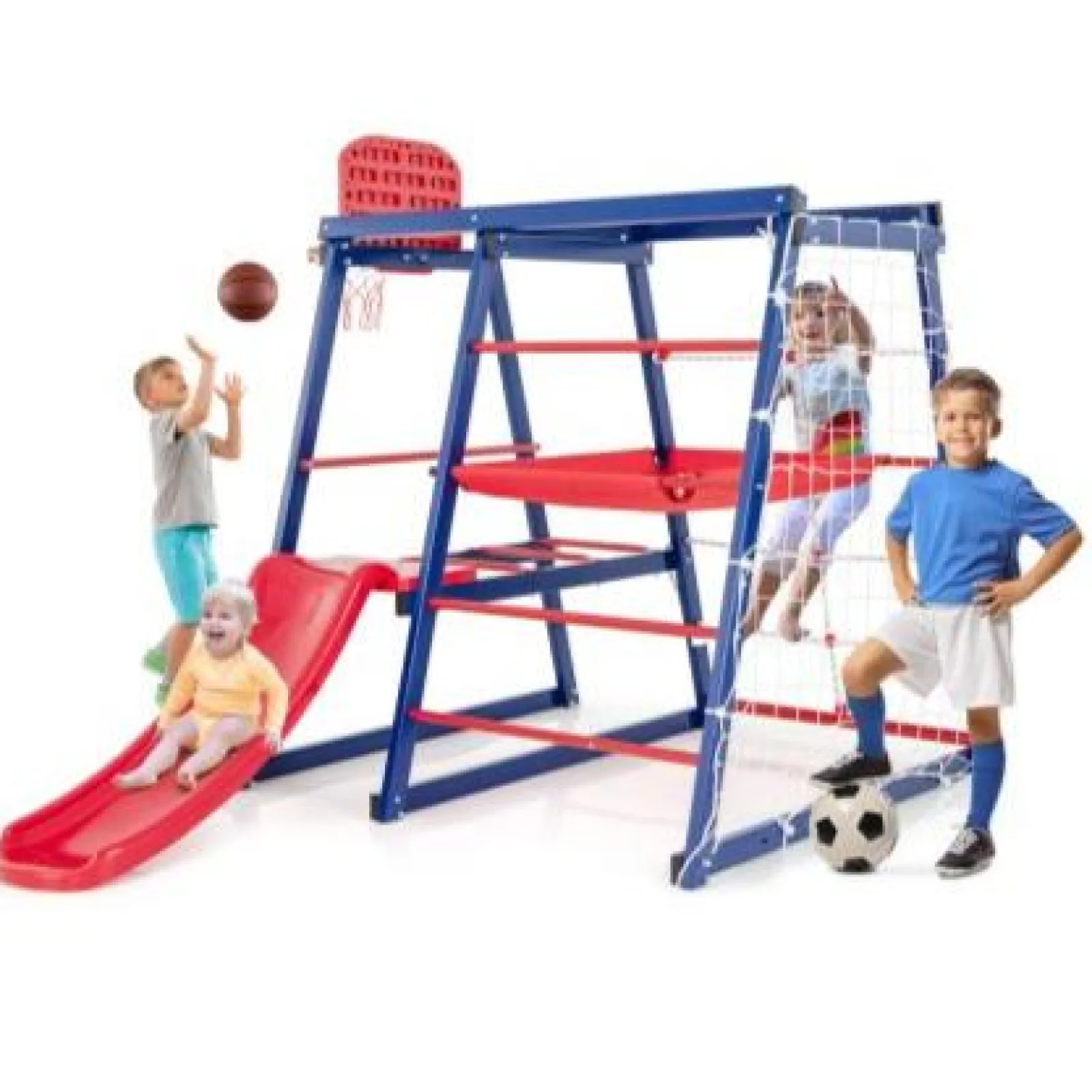 Little Helper Swing & Slide Sets & Garden Play & Trampolines | Kids Climbing Frames & Activity Toys | Multi Purpose 7-in-1 Indoor & Outdoor Rust-Proof Montessori Climbing Gym with Slide | Basketball Hoop
