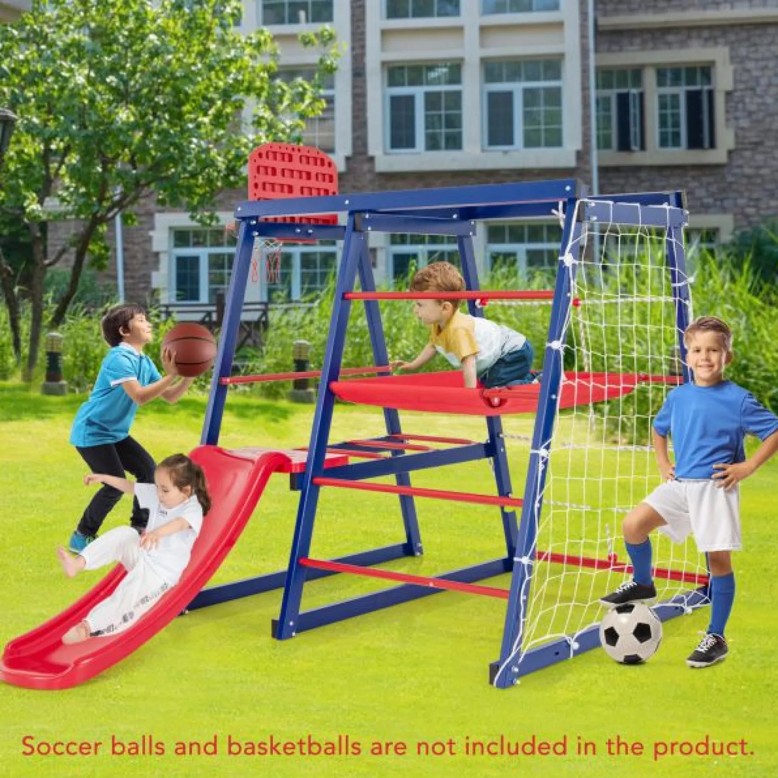 Little Helper Swing & Slide Sets & Garden Play & Trampolines | Kids Climbing Frames & Activity Toys | Multi Purpose 7-in-1 Indoor & Outdoor Rust-Proof Montessori Climbing Gym with Slide | Basketball Hoop