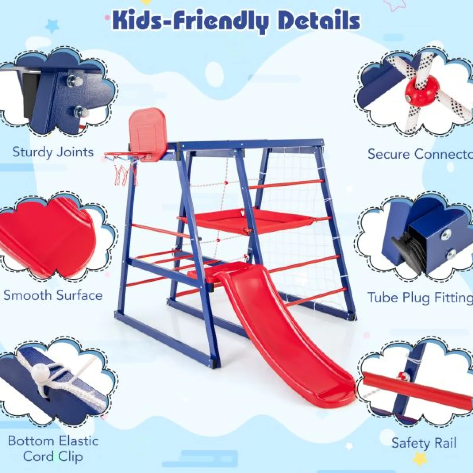 Little Helper Swing & Slide Sets & Garden Play & Trampolines | Kids Climbing Frames & Activity Toys | Multi Purpose 7-in-1 Indoor & Outdoor Rust-Proof Montessori Climbing Gym with Slide | Basketball Hoop