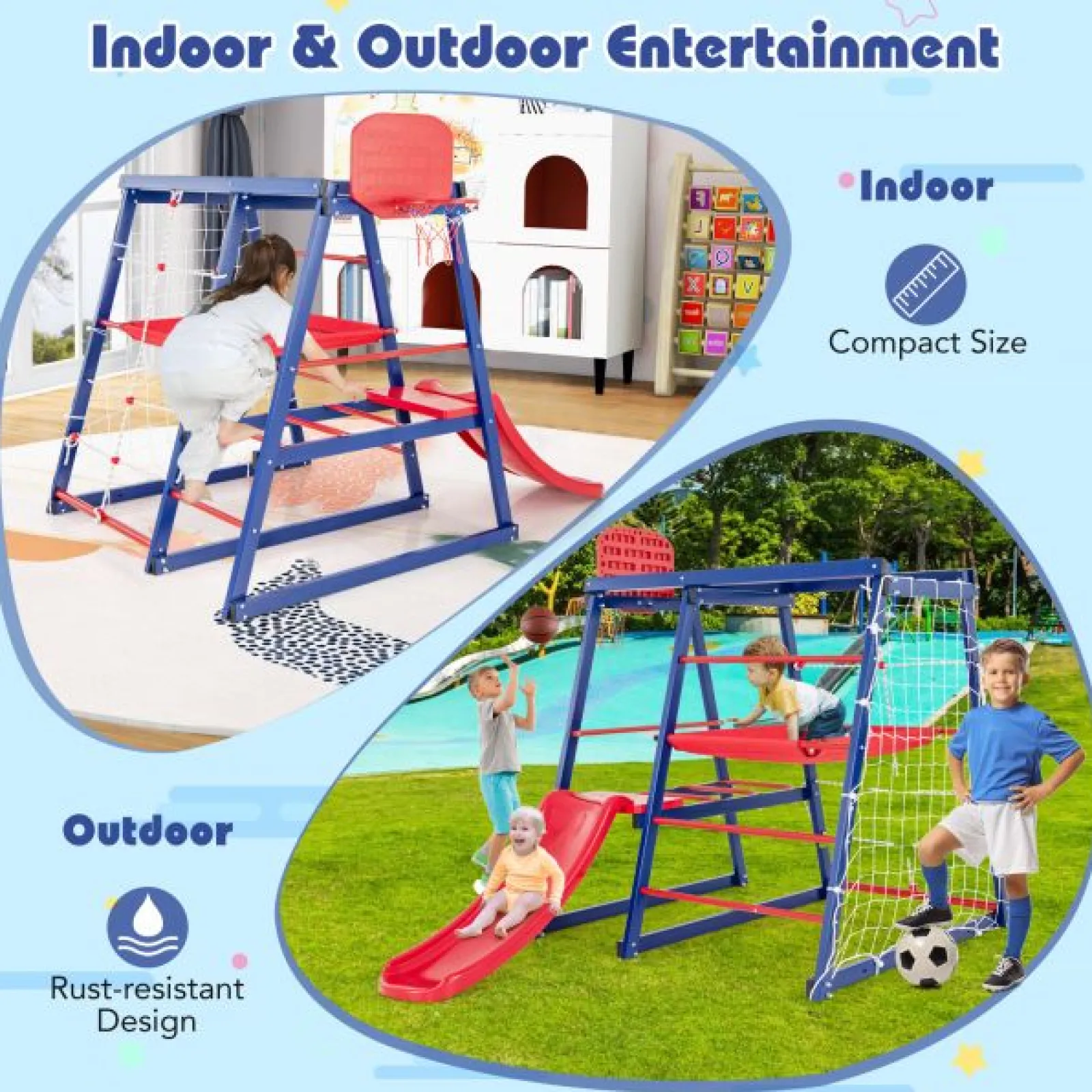 Little Helper Swing & Slide Sets & Garden Play & Trampolines | Kids Climbing Frames & Activity Toys | Multi Purpose 7-in-1 Indoor & Outdoor Rust-Proof Montessori Climbing Gym with Slide | Basketball Hoop